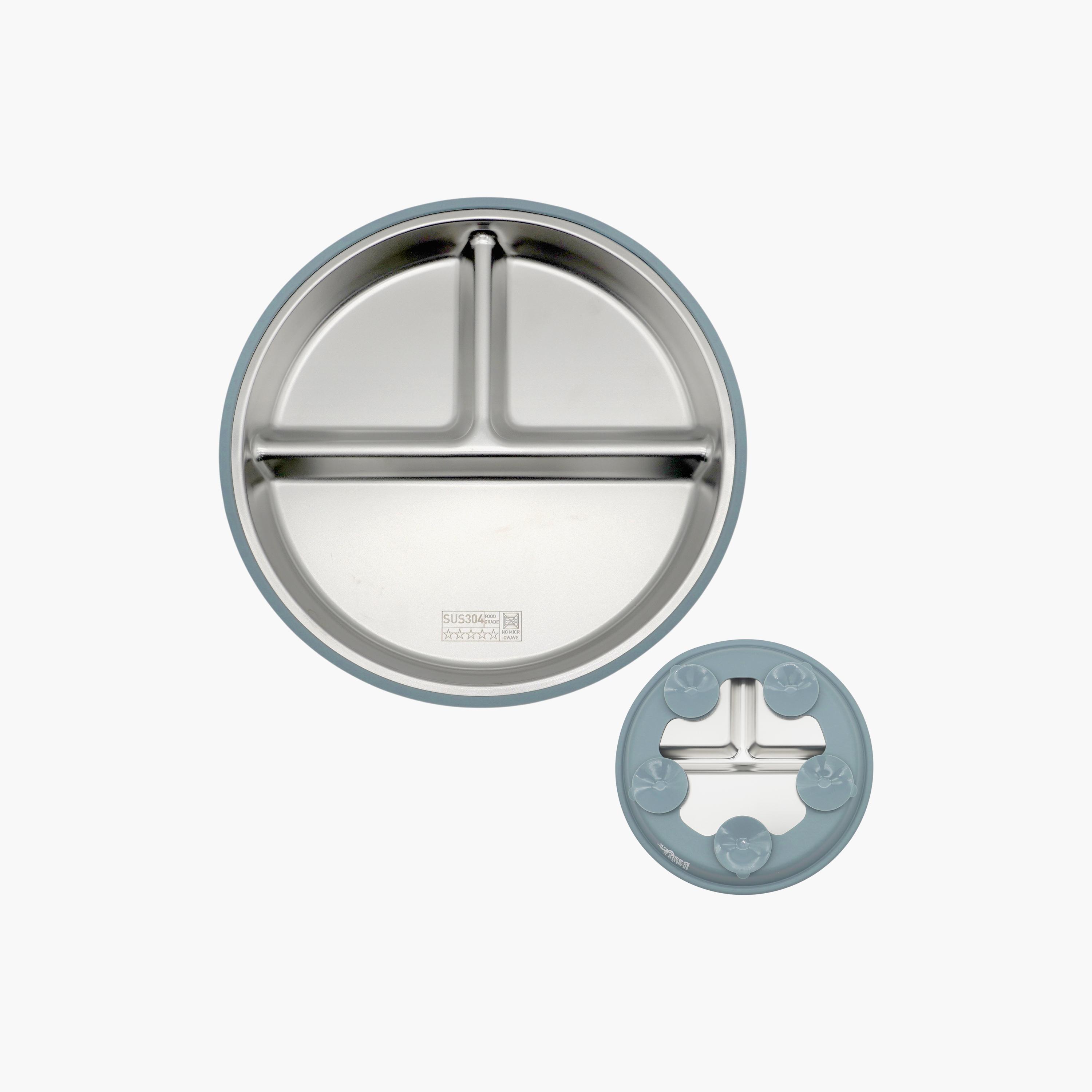 Babies Basic 3-Compartment Stainless Steel Plate with Silicone Suction Sleeve-baby-feeding-mealtimeessentials-image-2