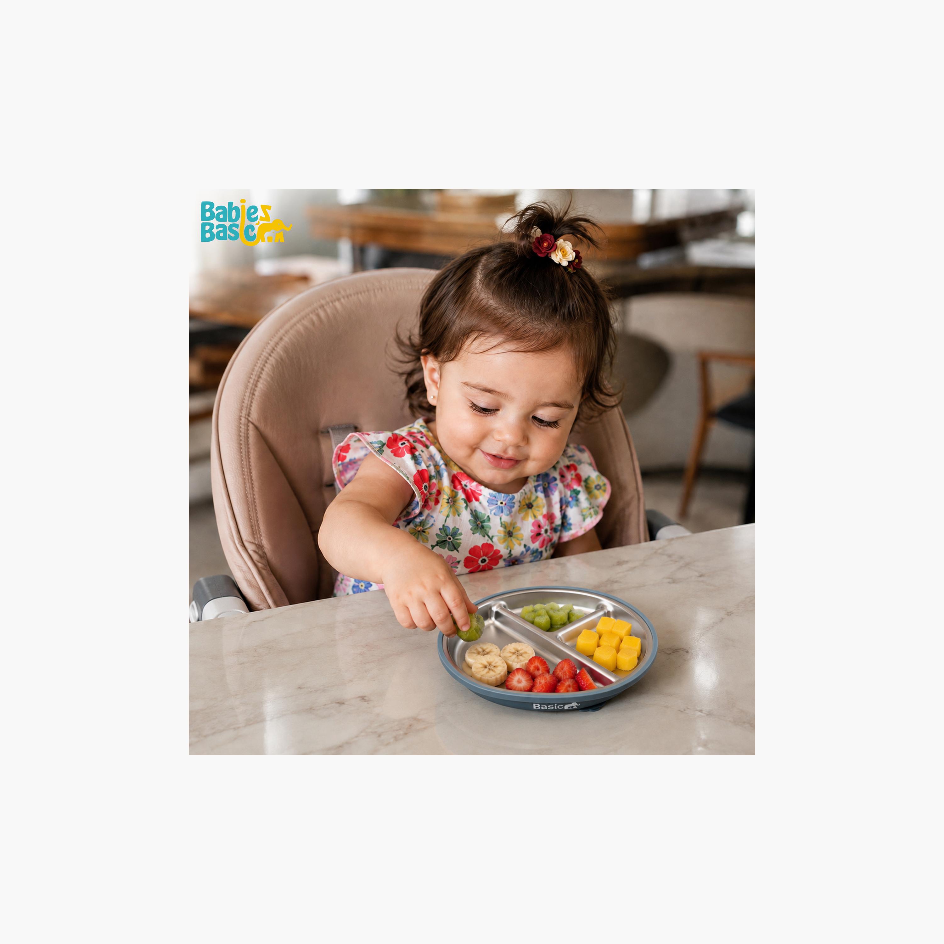 Babies Basic 3-Compartment Stainless Steel Plate with Silicone Suction Sleeve-baby-feeding-mealtimeessentials-image-3
