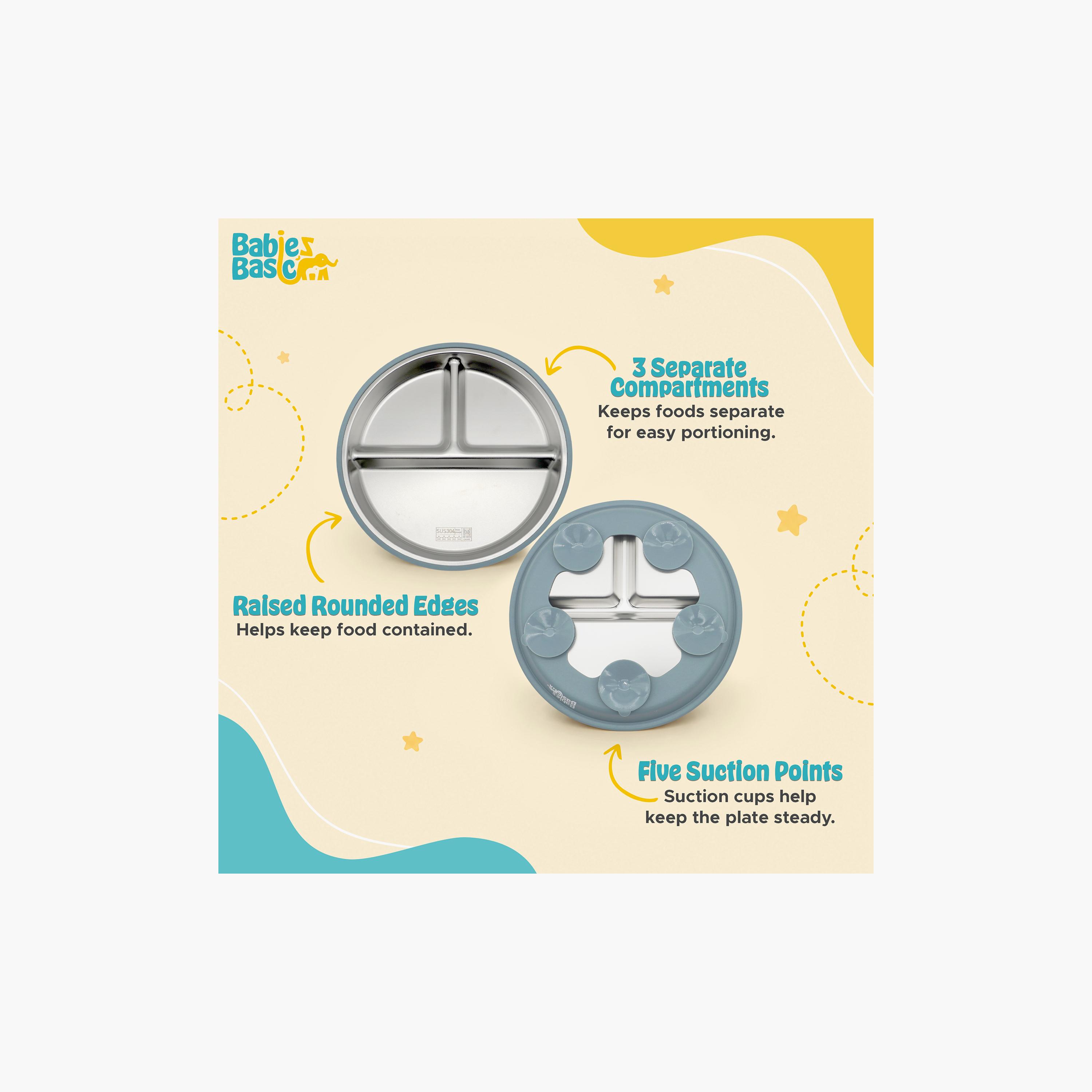 Babies Basic 3-Compartment Stainless Steel Plate with Silicone Suction Sleeve-baby-feeding-mealtimeessentials-image-5