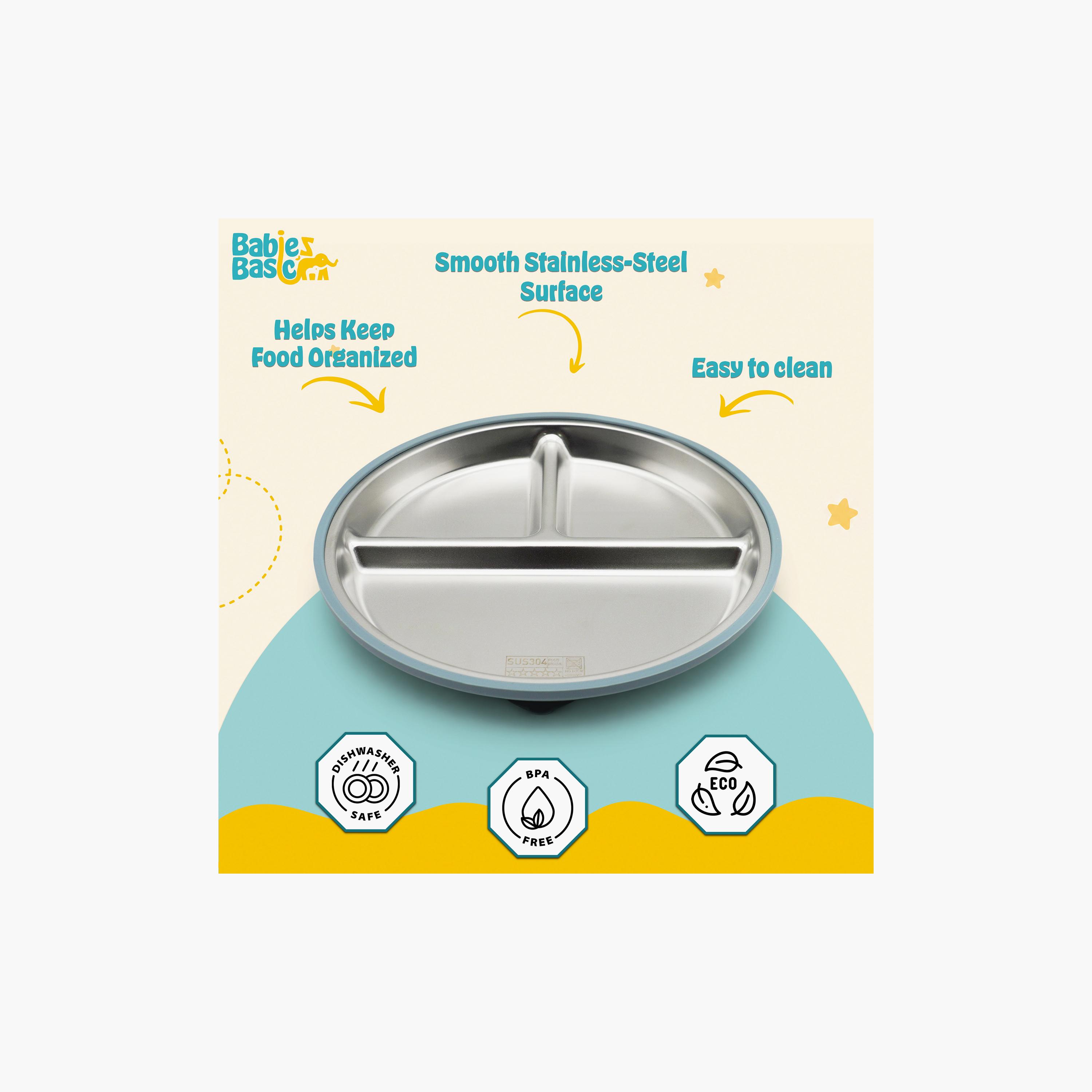 Babies Basic 3-Compartment Stainless Steel Plate with Silicone Suction Sleeve-baby-feeding-mealtimeessentials-image-6