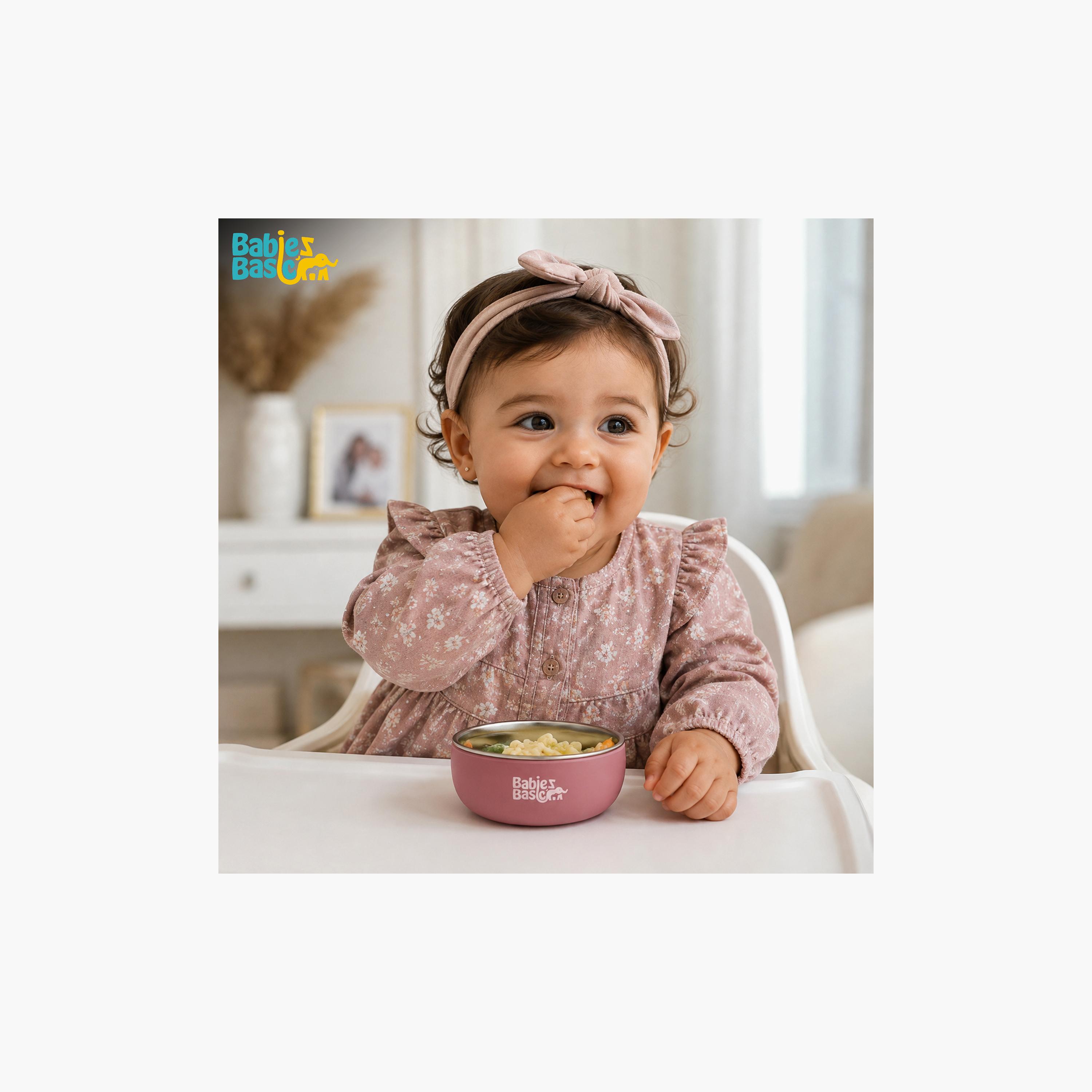 وعاء ستانلس ستيل مع غلاف سيليكون من بيبيز بيزك-baby-feeding-mealtimeessentials-image-2