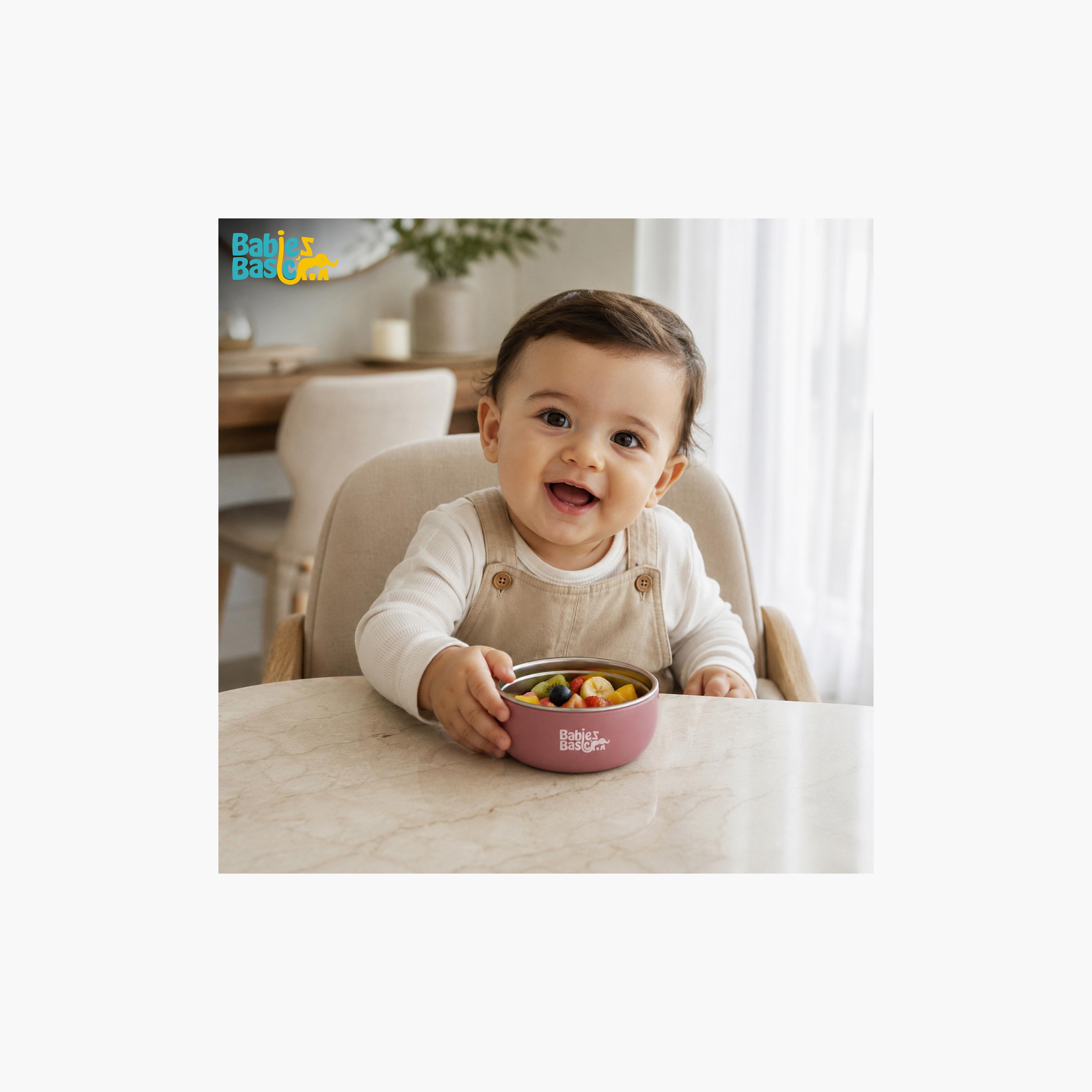 وعاء ستانلس ستيل مع غلاف سيليكون من بيبيز بيزك-baby-feeding-mealtimeessentials-image-3