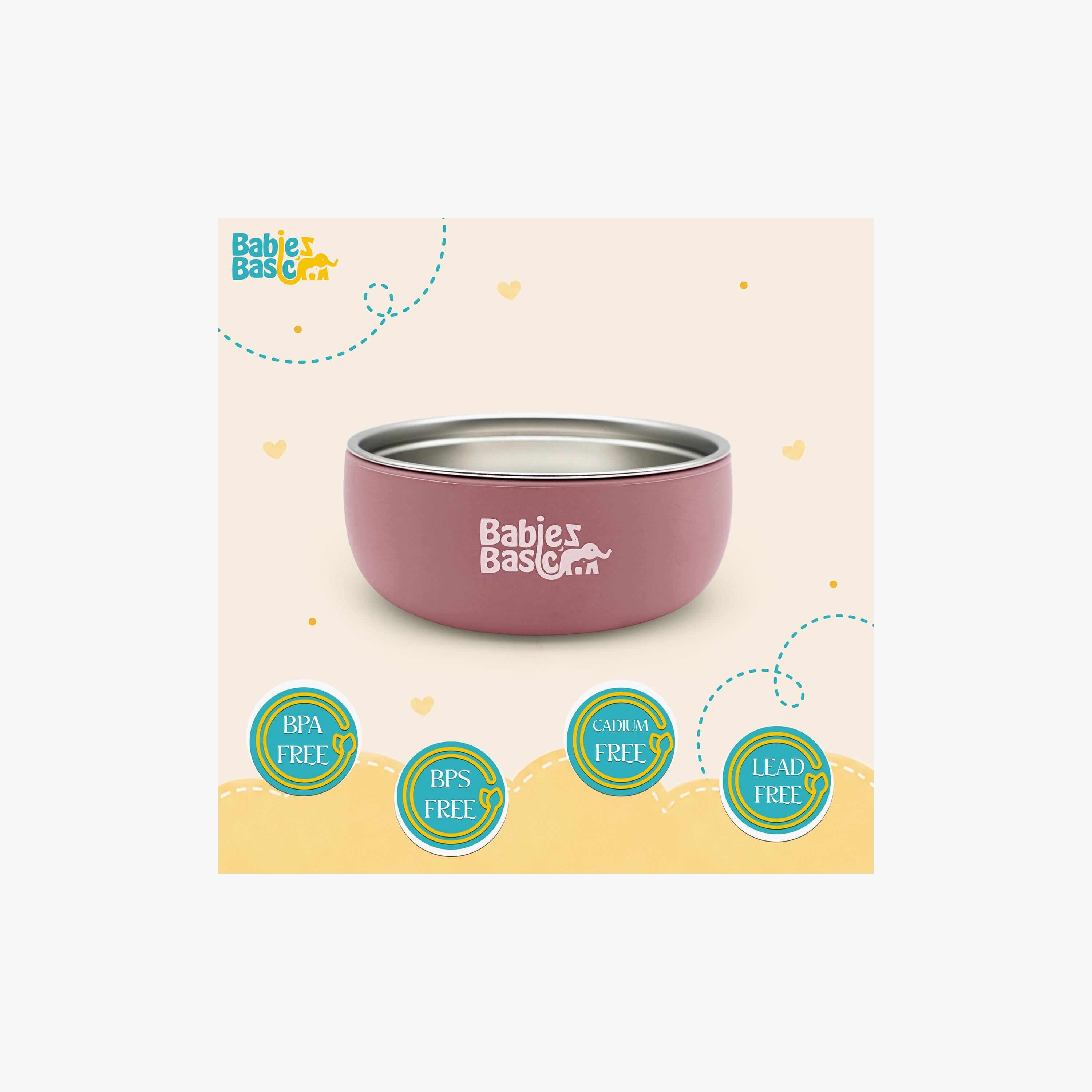 وعاء ستانلس ستيل مع غلاف سيليكون من بيبيز بيزك-baby-feeding-mealtimeessentials-image-5