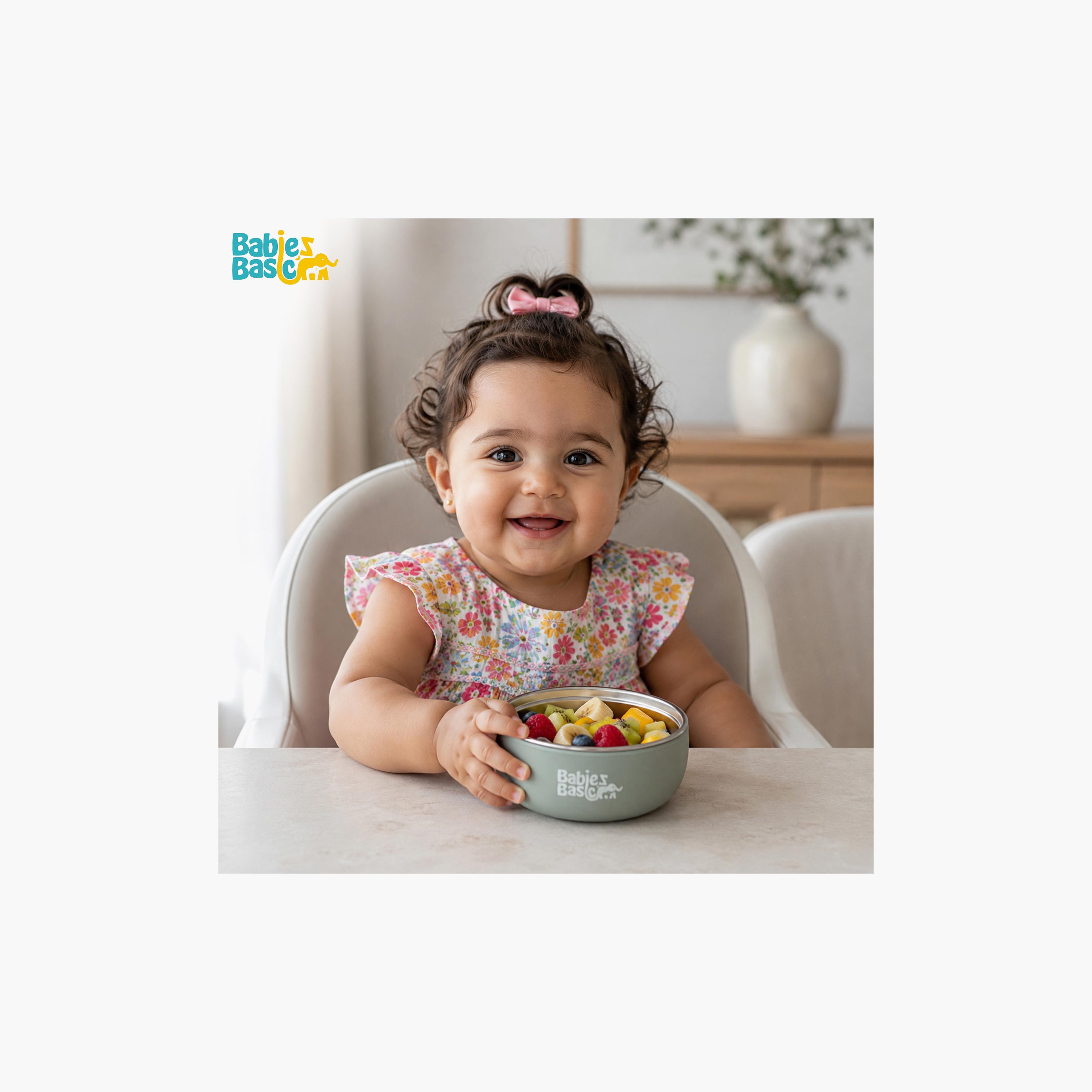وعاء ستانلس ستيل مع غلاف سيليكون من بيبيز بيزك-baby-feeding-mealtimeessentials-image-2