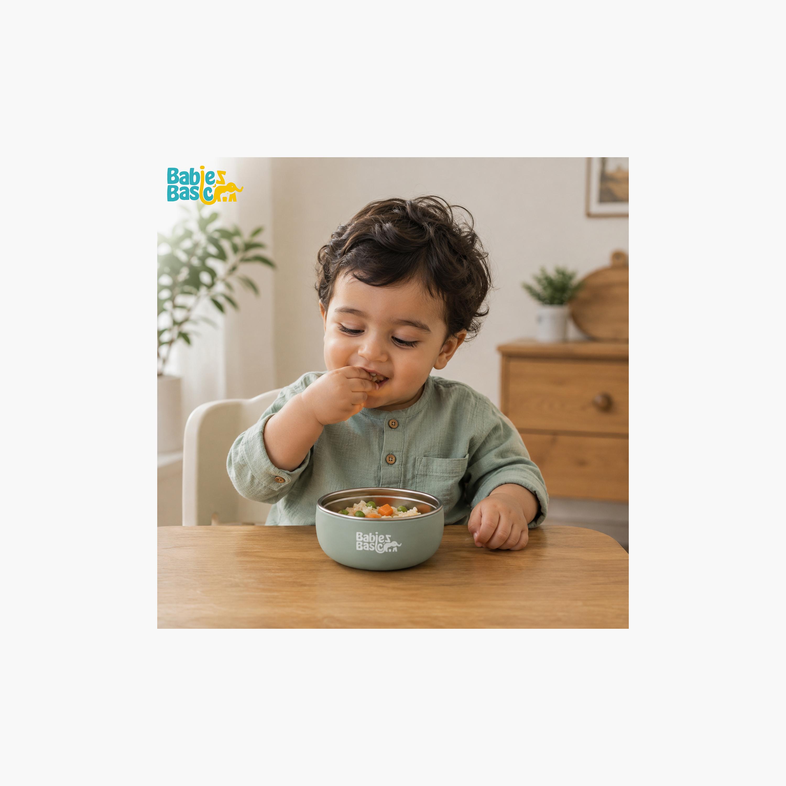 وعاء ستانلس ستيل مع غلاف سيليكون من بيبيز بيزك-baby-feeding-mealtimeessentials-image-3