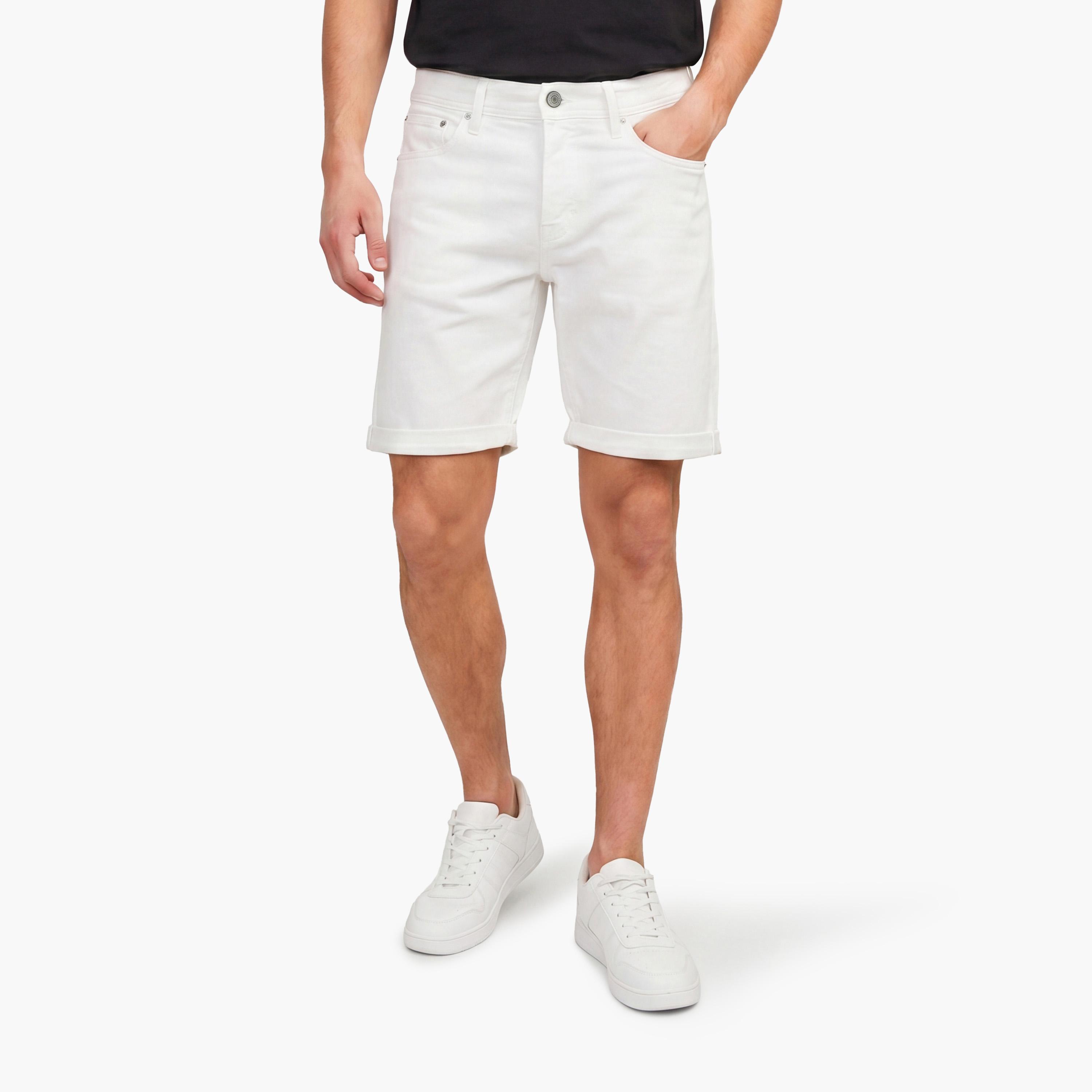 Jack & Jones Plain Mid-Rise Button and Zip Fly Men's Denim Shorts-men-clothing-bottoms-shorts-image-1