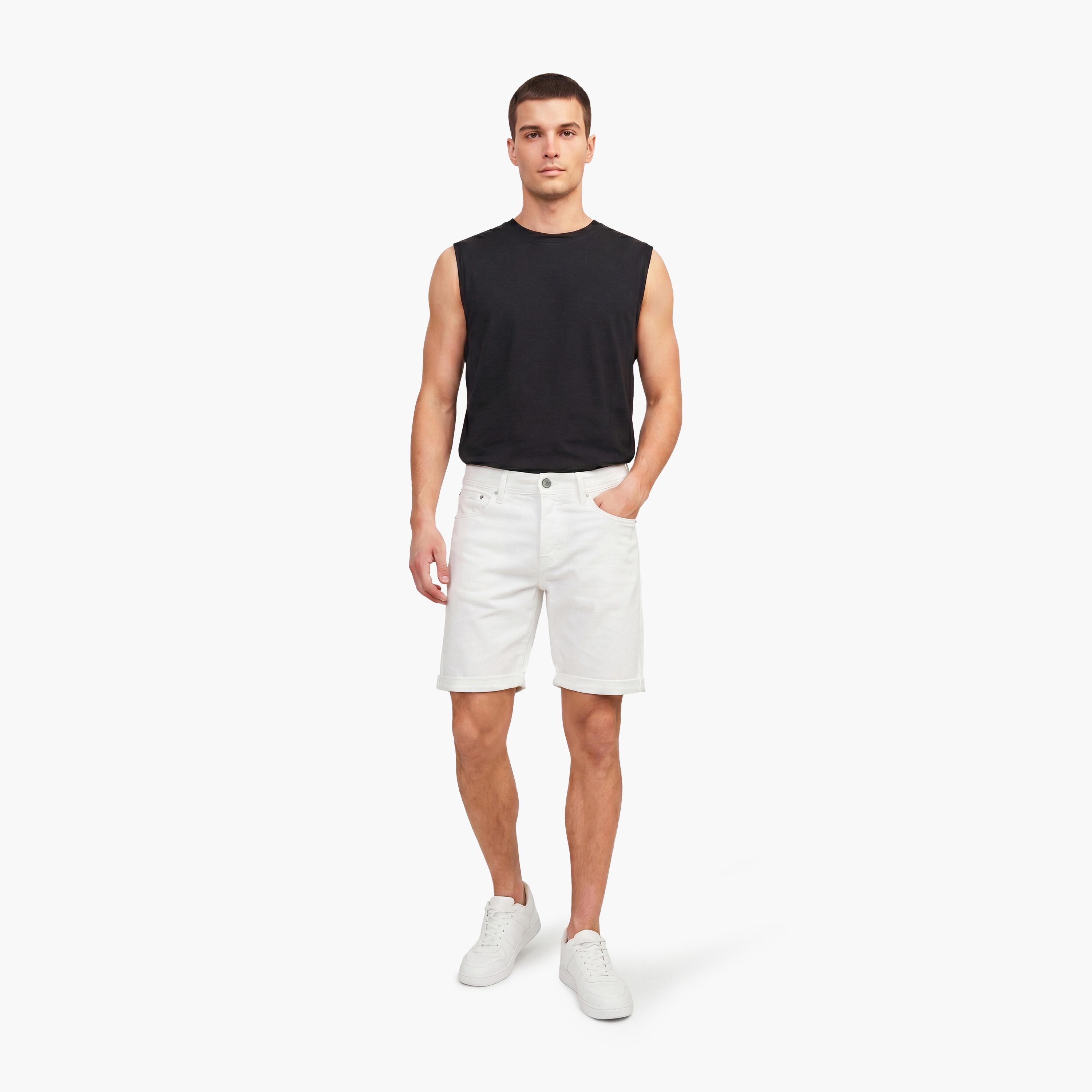 Jack & Jones Plain Mid-Rise Button and Zip Fly Men's Denim Shorts-men-clothing-bottoms-shorts-image-2