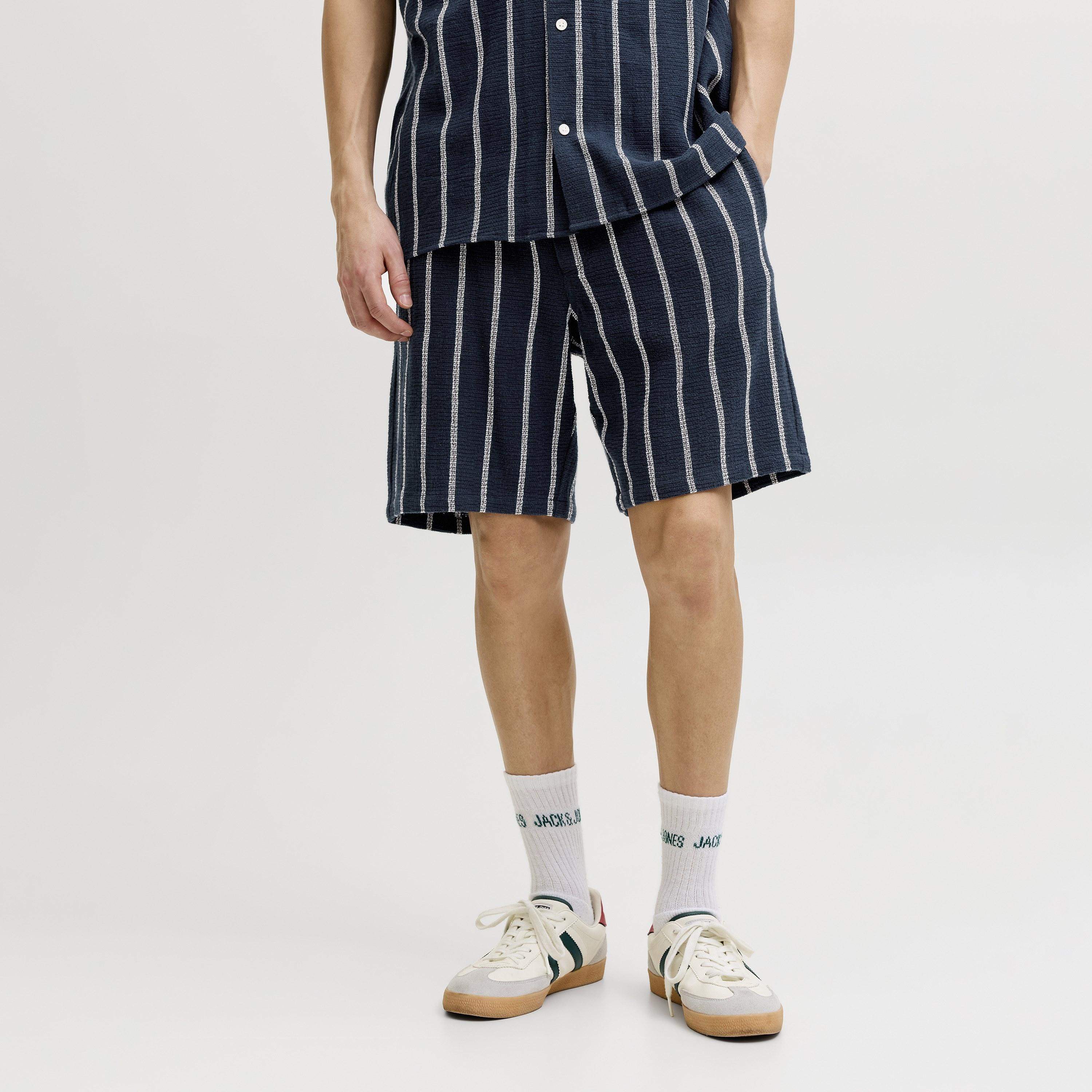 Jack & Jones Striped Mid-Rise Elasticated Drawstring Waist Men's Shorts-men-clothing-bottoms-shorts-image-1