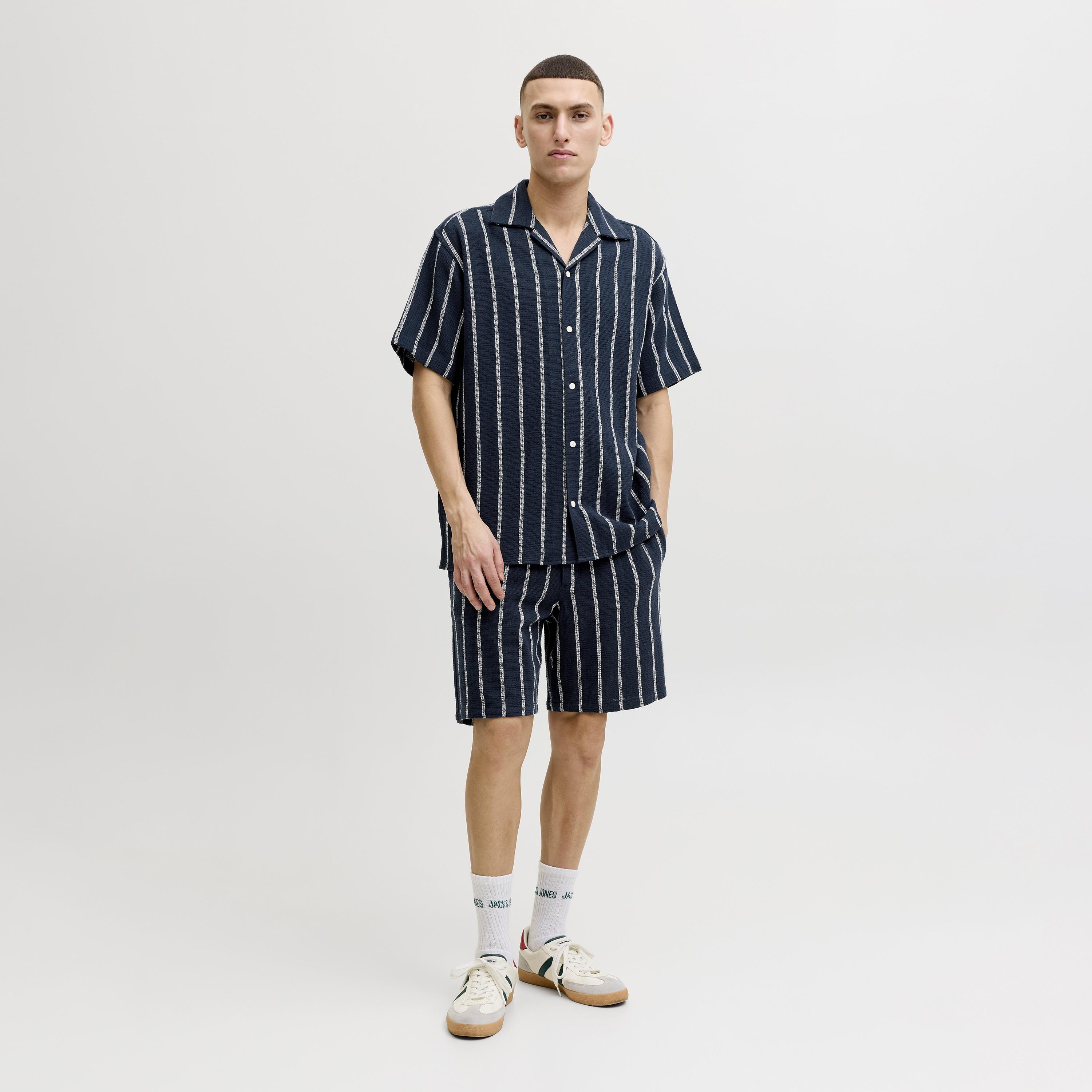 Jack & Jones Striped Mid-Rise Elasticated Drawstring Waist Men's Shorts-men-clothing-bottoms-shorts-image-2