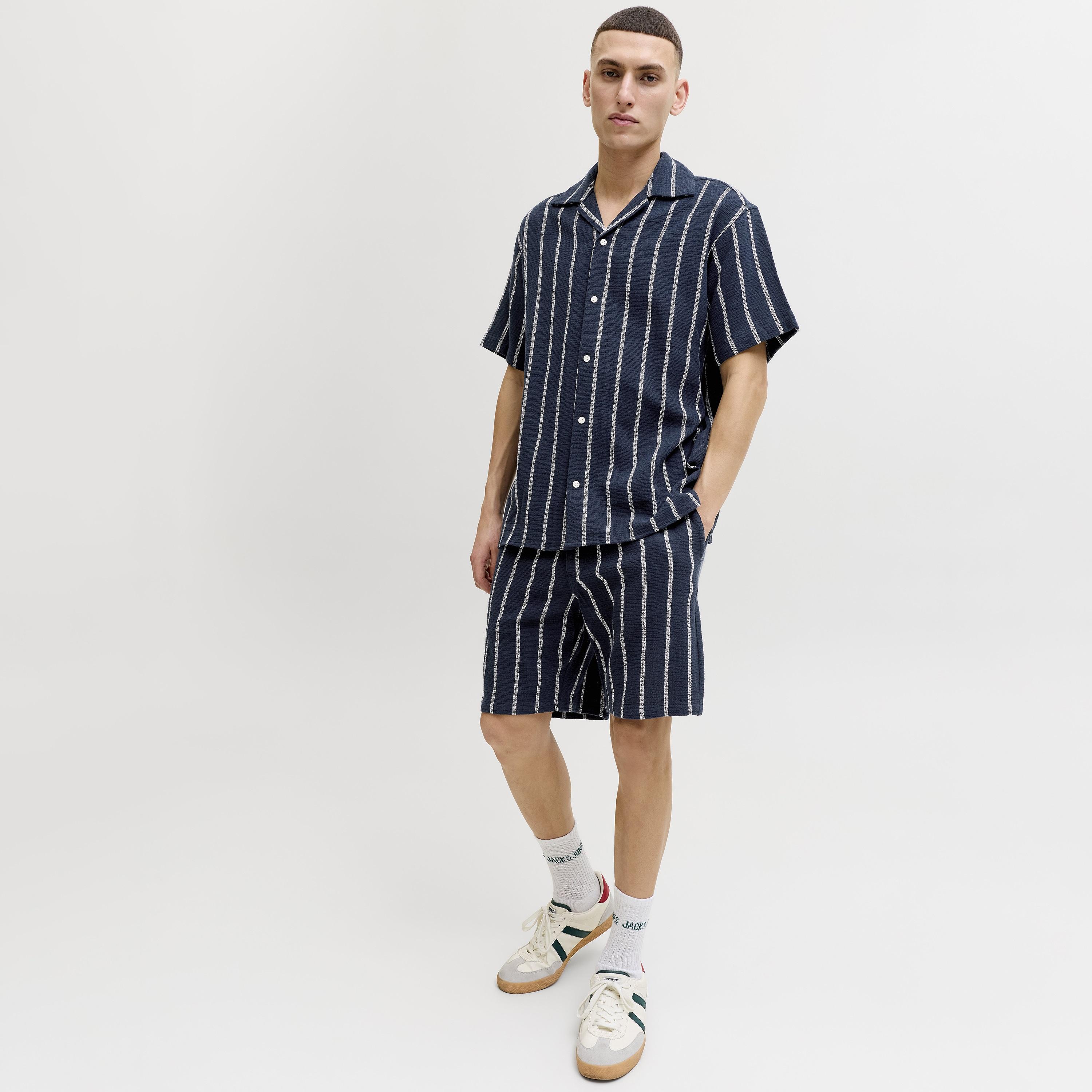 Jack & Jones Striped Mid-Rise Elasticated Drawstring Waist Men's Shorts-men-clothing-bottoms-shorts-image-35