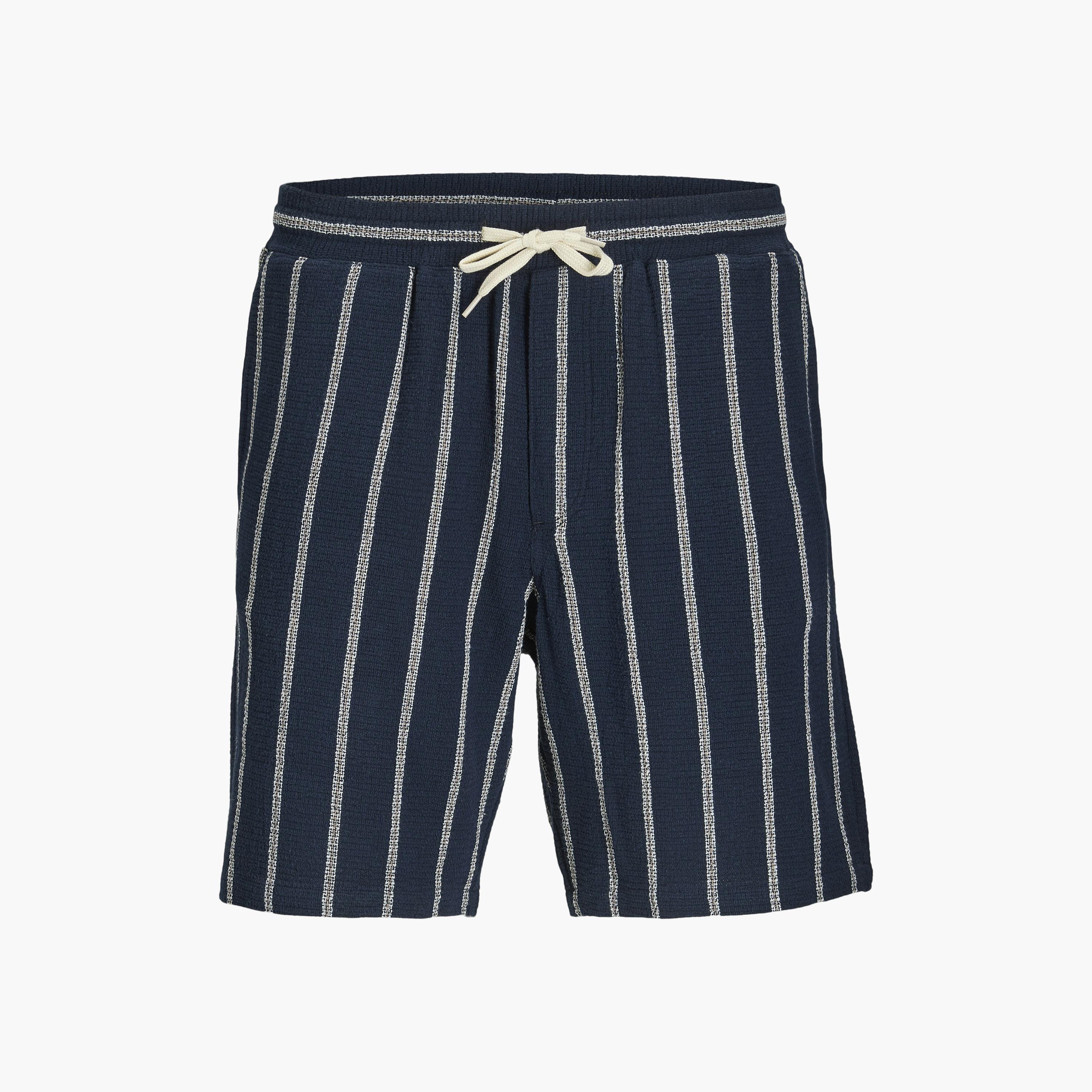 Jack & Jones Striped Mid-Rise Elasticated Drawstring Waist Men's Shorts-men-clothing-bottoms-shorts-image-37