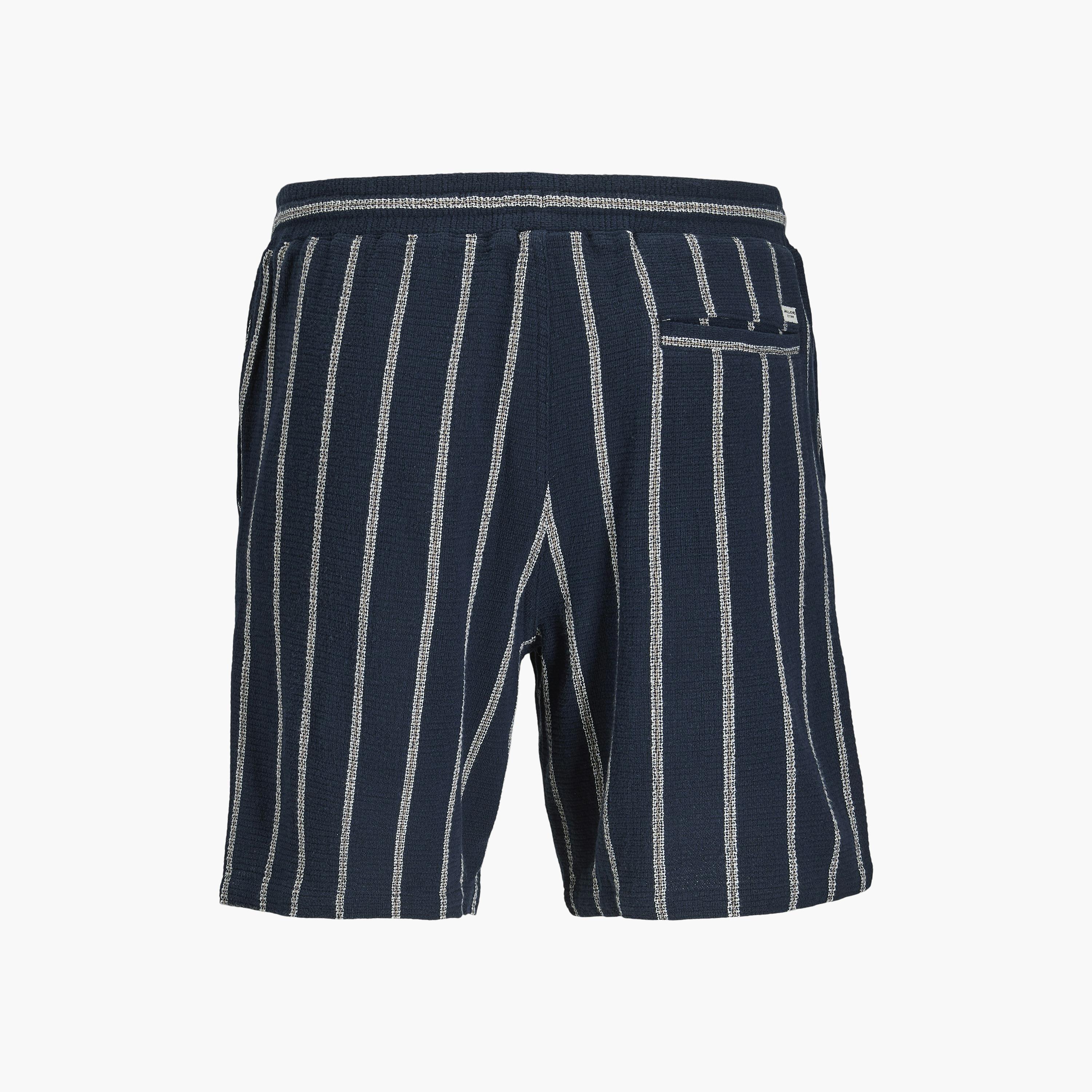 Jack & Jones Striped Mid-Rise Elasticated Drawstring Waist Men's Shorts-men-clothing-bottoms-shorts-image-38