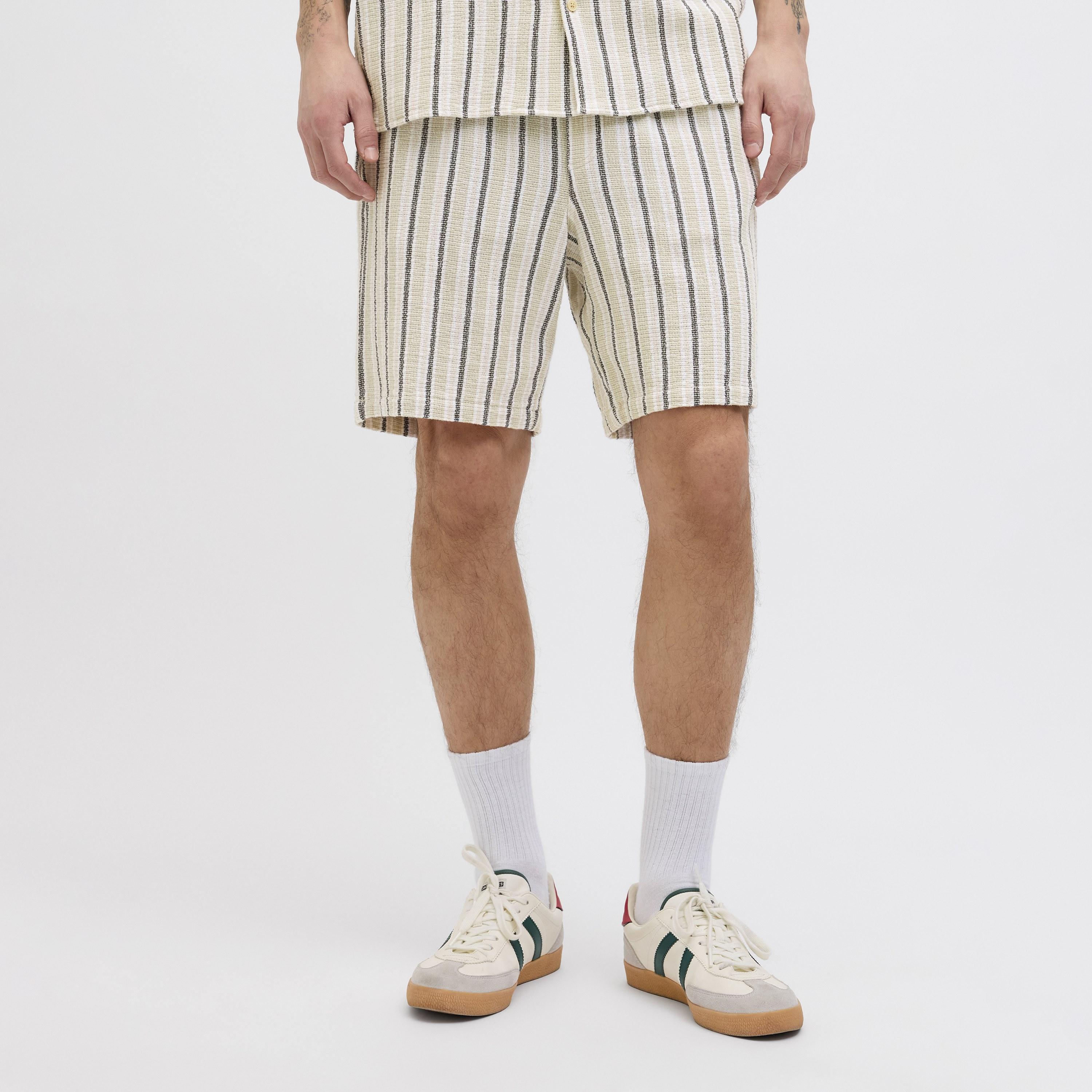 Jack & Jones Striped Mid-Rise Elasticated Drawstring Waist Men's Shorts-men-clothing-bottoms-shorts-image-1