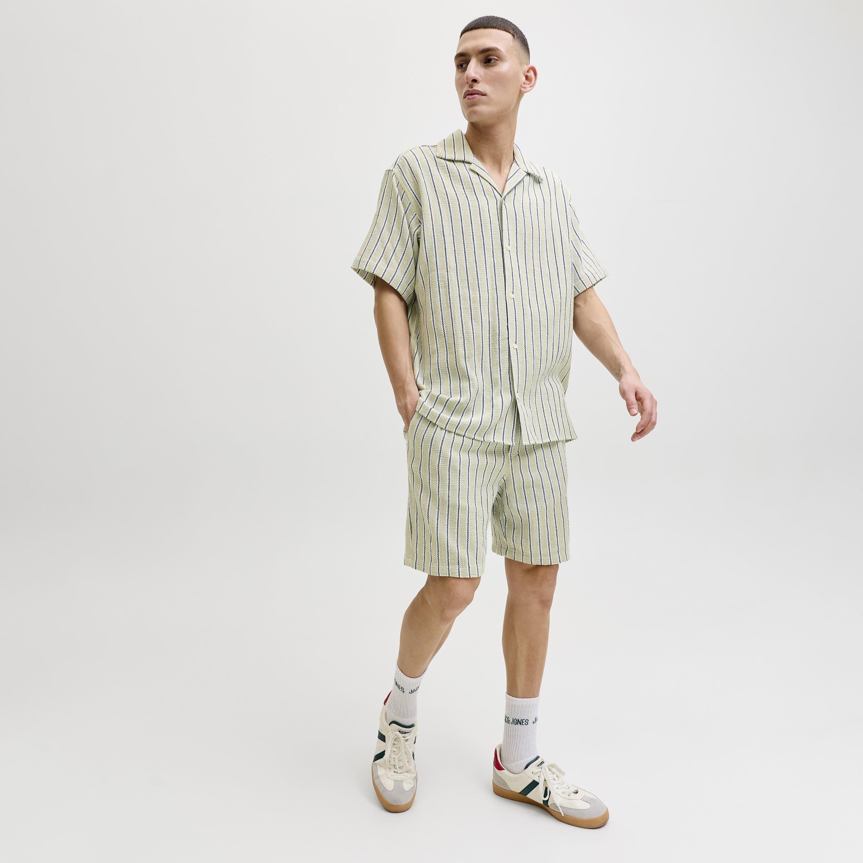 Jack & Jones Striped Mid-Rise Elasticated Drawstring Waist Men's Shorts-men-clothing-bottoms-shorts-image-2
