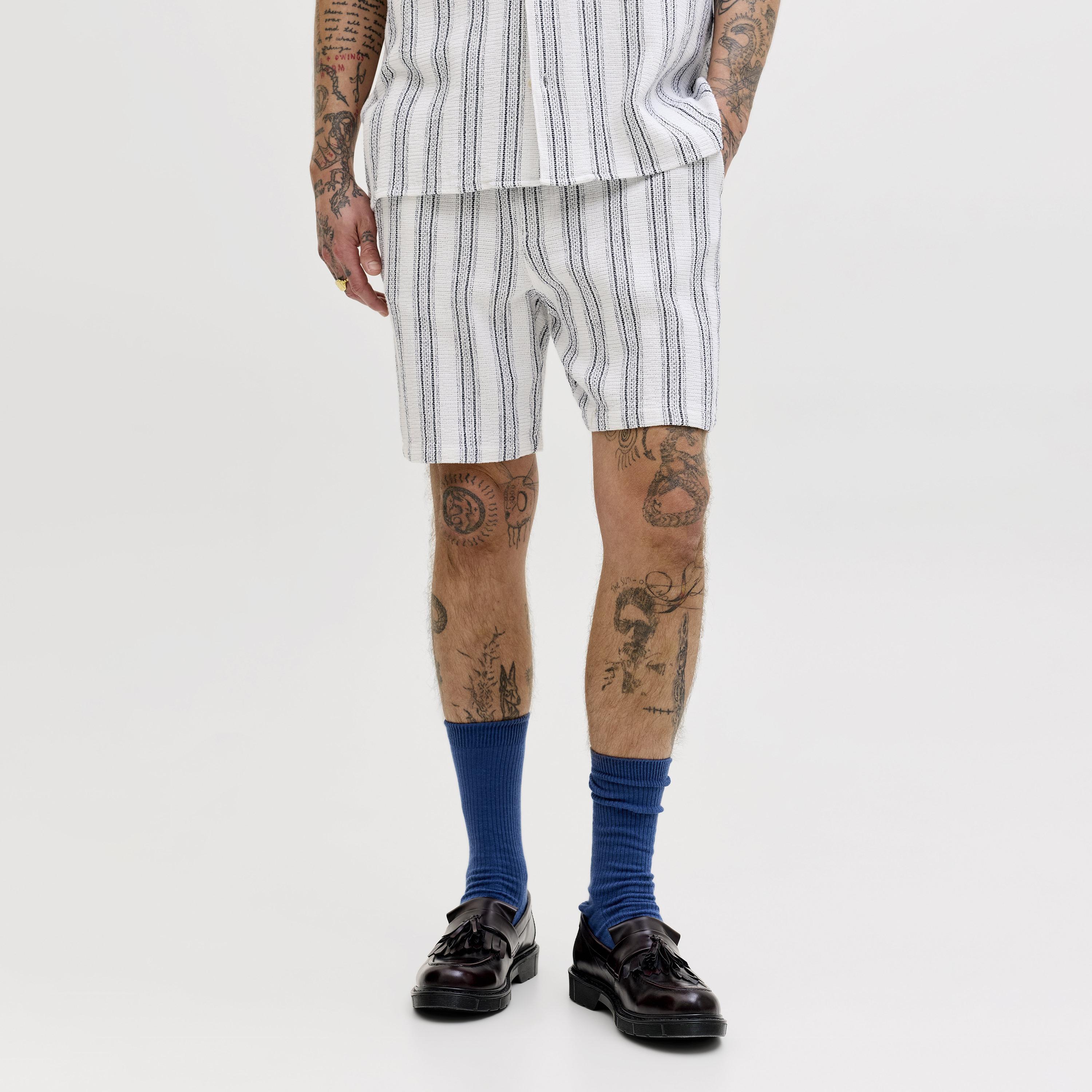 Jack & Jones Striped Mid-Rise Elasticated Drawstring Waist Men's Shorts-men-clothing-bottoms-shorts-image-24