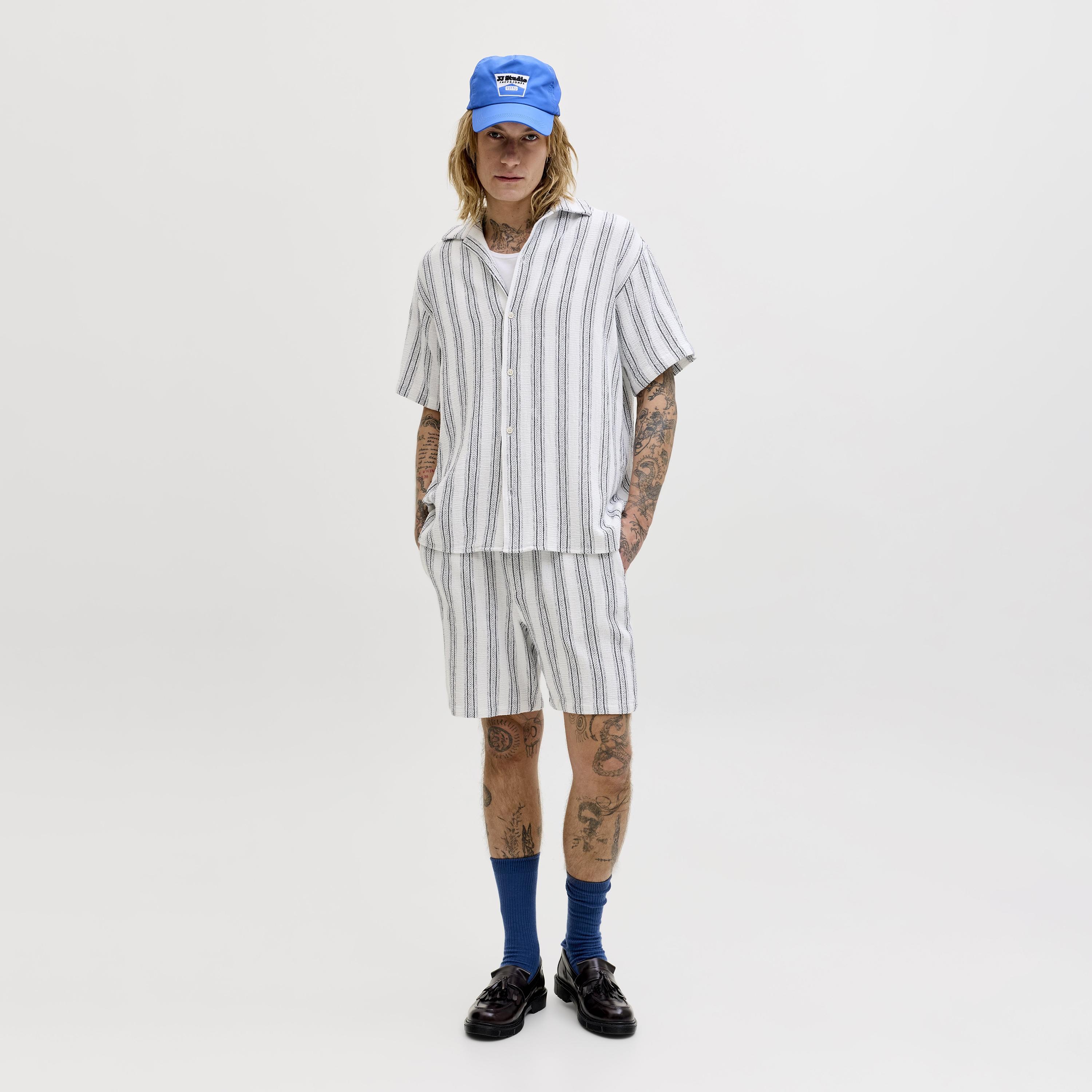 Jack & Jones Striped Mid-Rise Elasticated Drawstring Waist Men's Shorts-men-clothing-bottoms-shorts-image-25