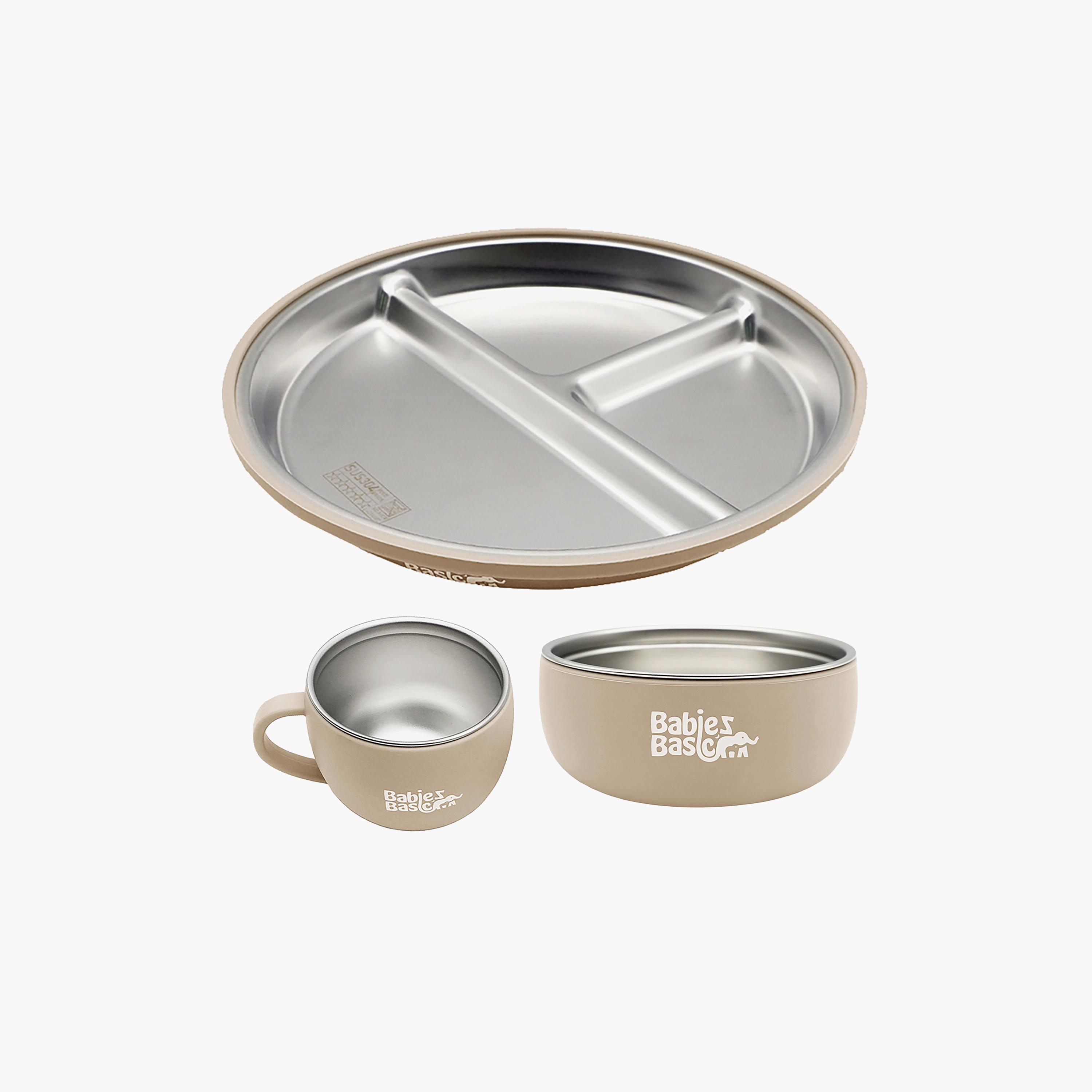 Babies Basic 3-Piece Stainless Steel Plate with Bowl & Cup-baby-feeding-mealtimeessentials-image-1