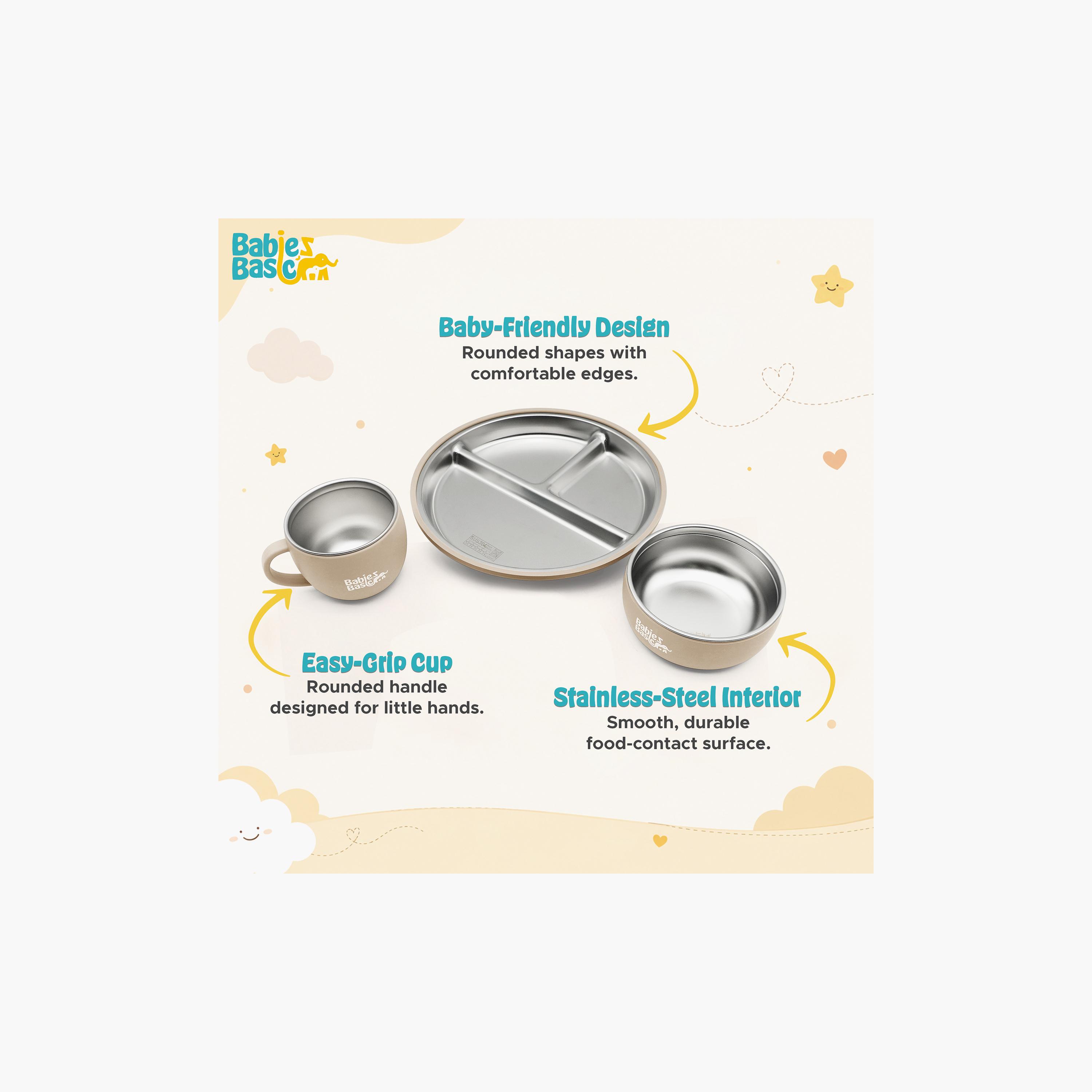 Babies Basic 3-Piece Stainless Steel Plate with Bowl & Cup-baby-feeding-mealtimeessentials-image-8