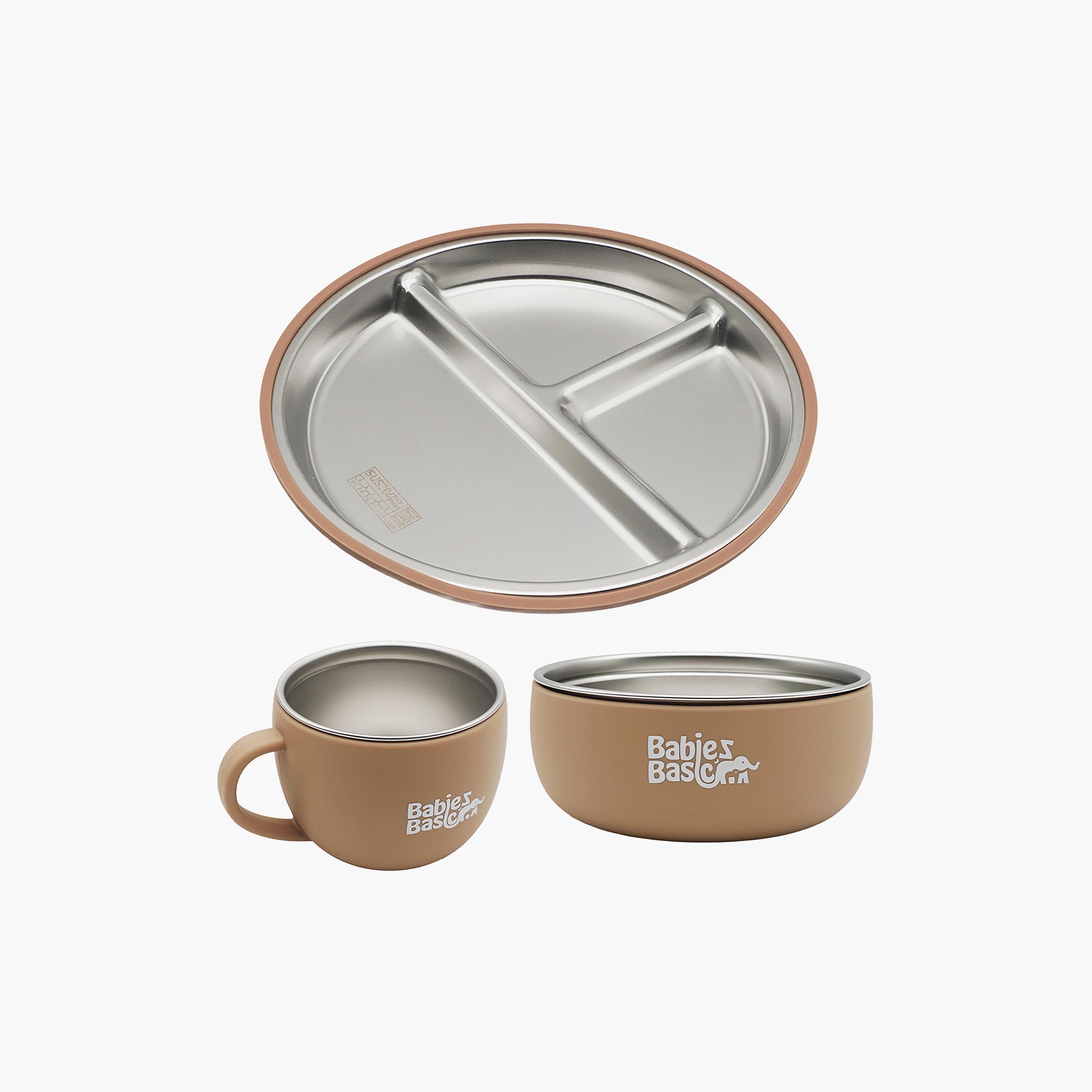 Babies Basic 3-Piece Stainless Steel Plate with Bowl & Cup-baby-feeding-mealtimeessentials-image-1