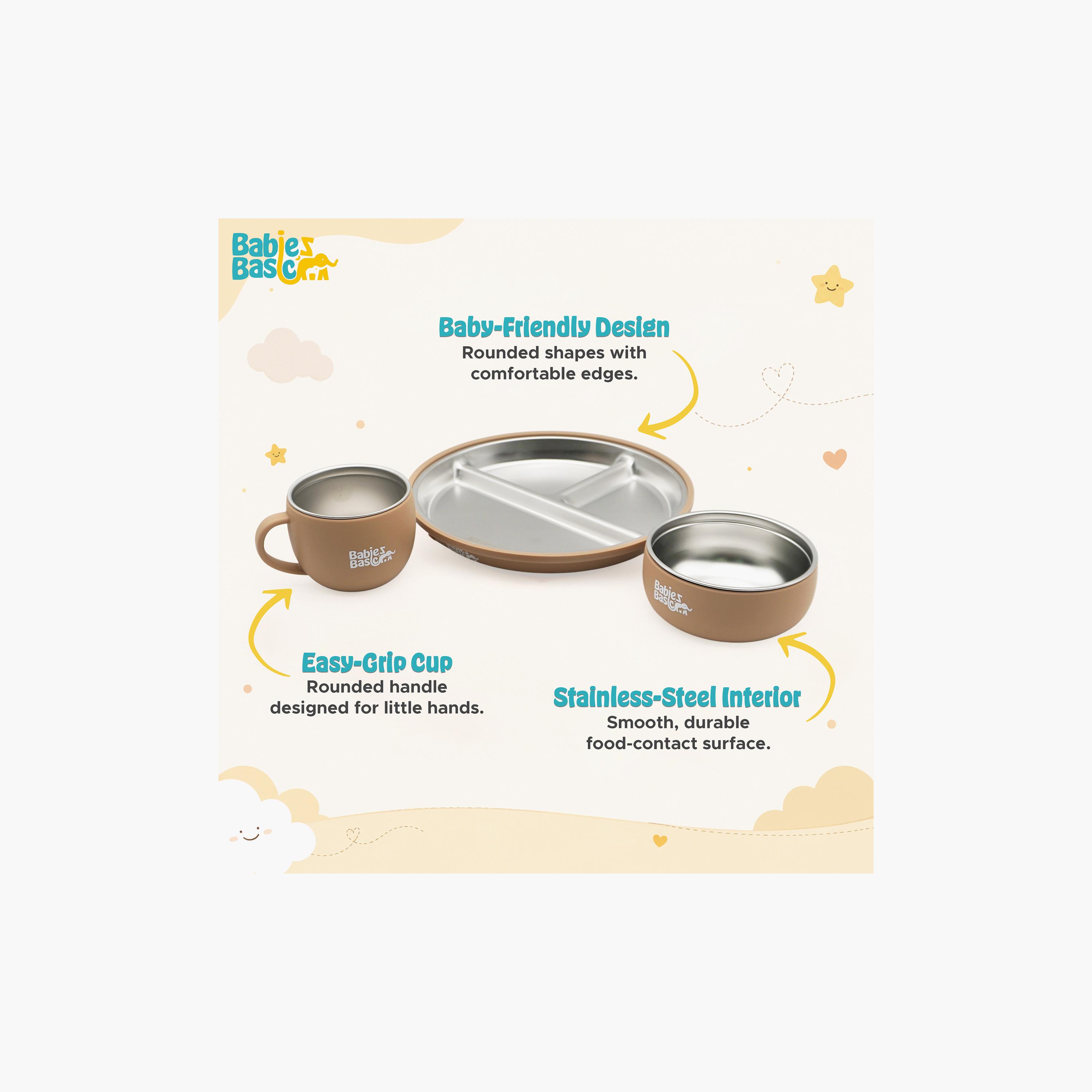 Babies Basic 3-Piece Stainless Steel Plate with Bowl & Cup-baby-feeding-mealtimeessentials-image-8