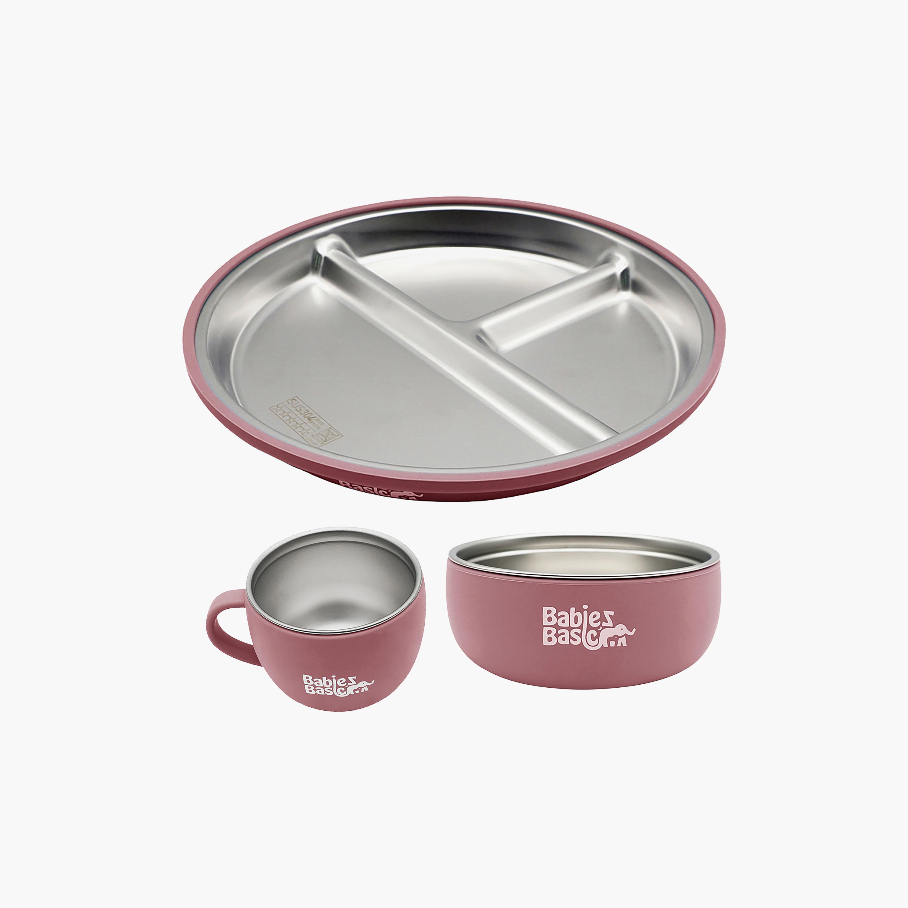 طقم أدوات ستانلس ستيل يشمل طبق وعاء وكوب 3 قطع من بيبيز بيزك-baby-feeding-mealtimeessentials-image-1