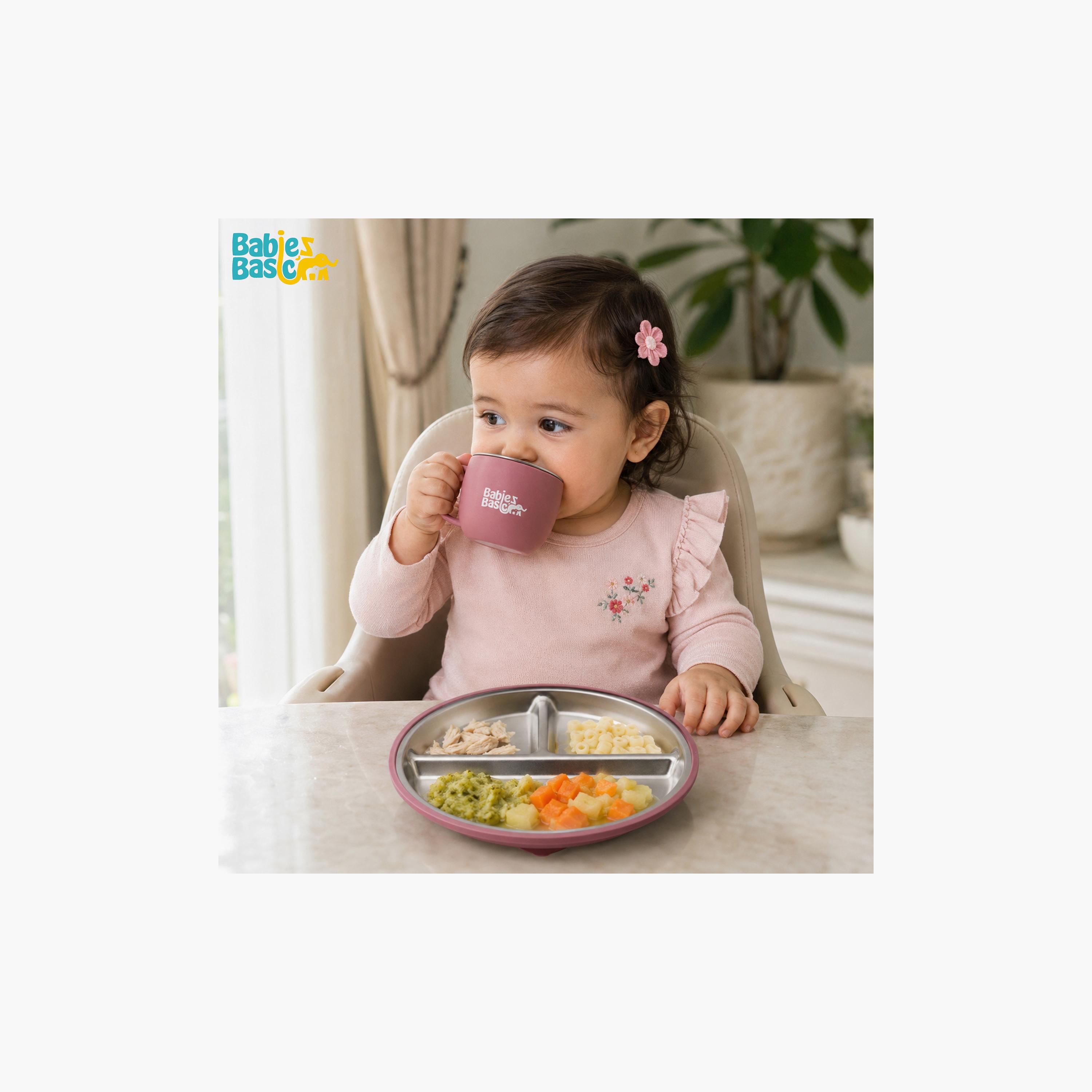 طقم أدوات ستانلس ستيل يشمل طبق وعاء وكوب 3 قطع من بيبيز بيزك-baby-feeding-mealtimeessentials-image-5