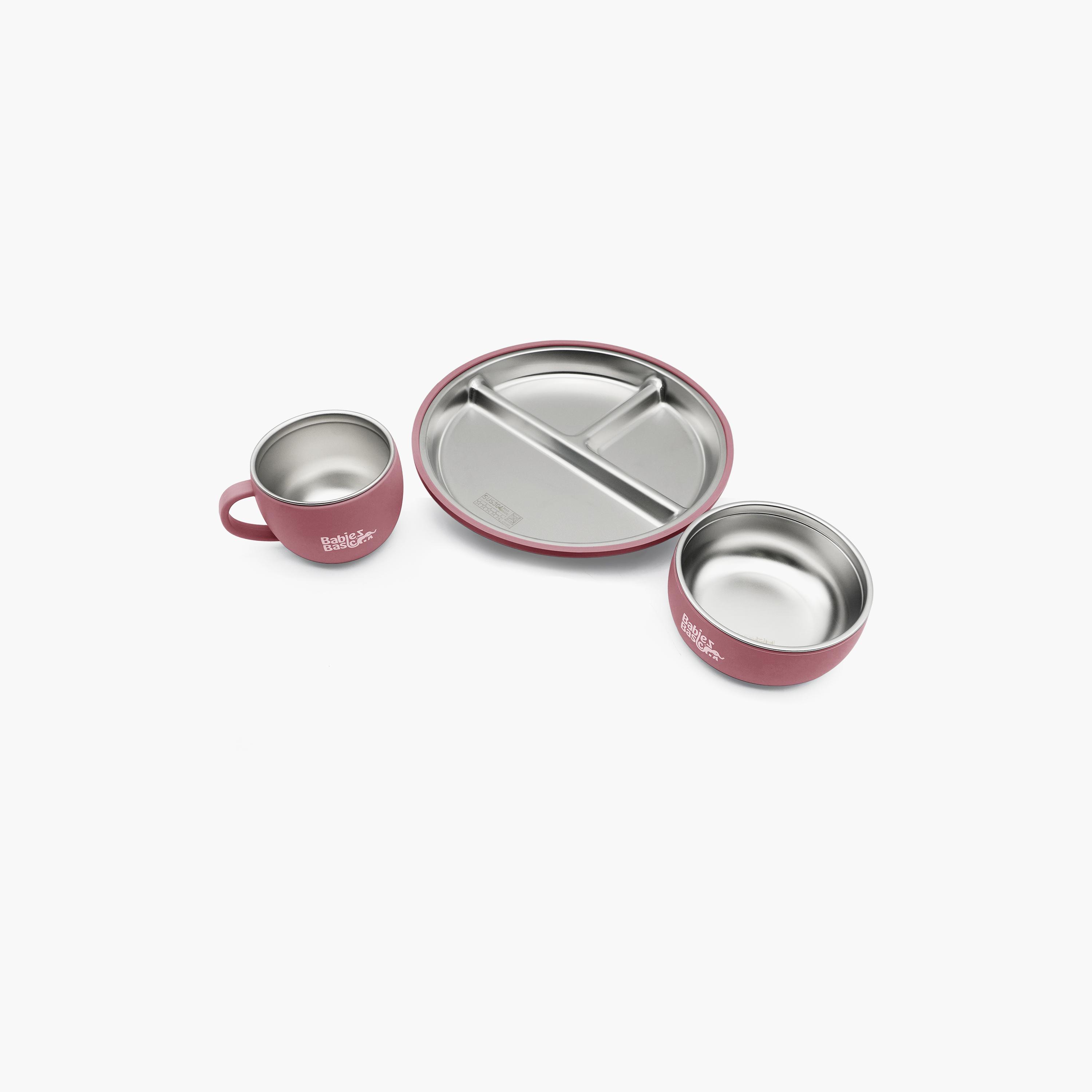 طقم أدوات ستانلس ستيل يشمل طبق وعاء وكوب 3 قطع من بيبيز بيزك-baby-feeding-mealtimeessentials-image-7