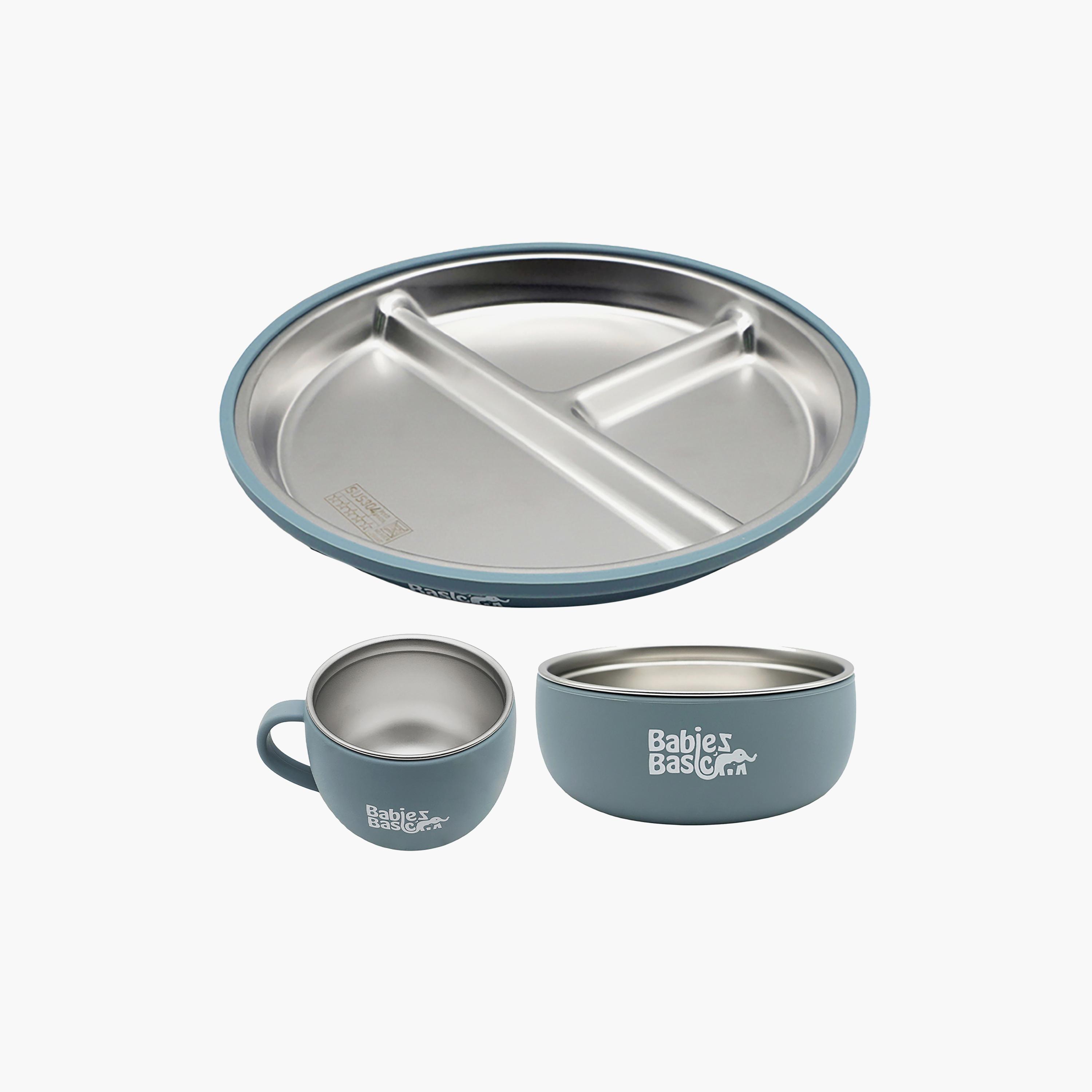 Babies Basic 3-Piece Stainless Steel Plate with Bowl & Cup-baby-feeding-mealtimeessentials-image-1