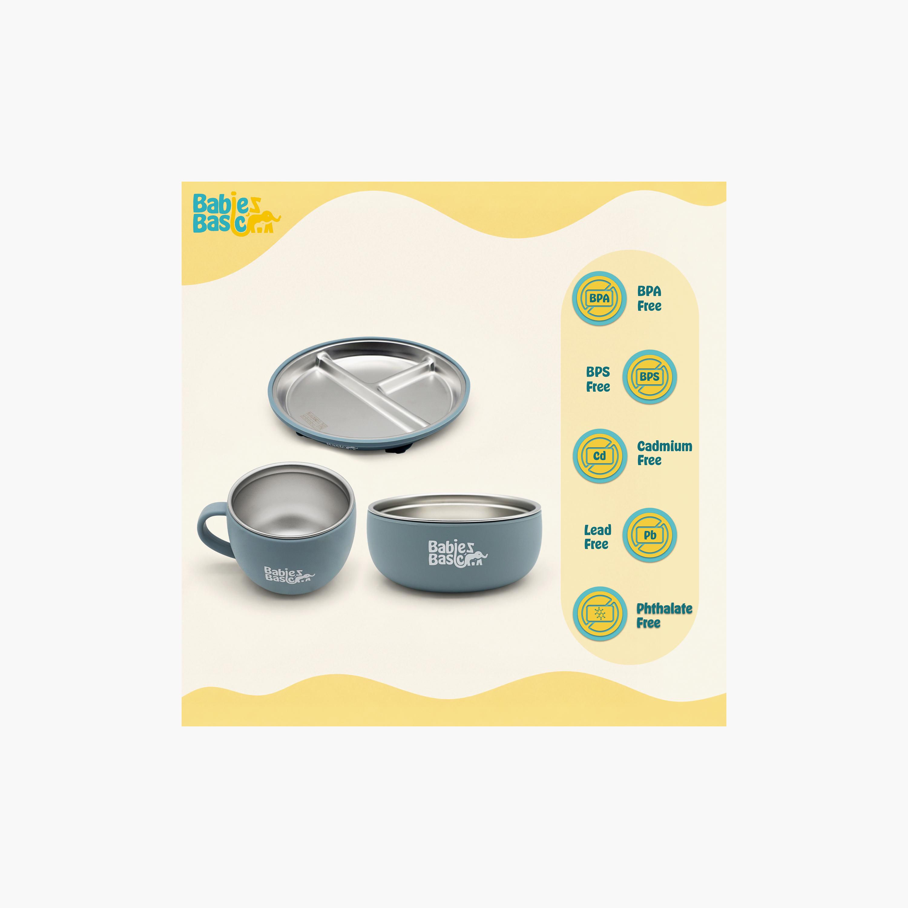 Babies Basic 3-Piece Stainless Steel Plate with Bowl & Cup-baby-feeding-mealtimeessentials-image-9