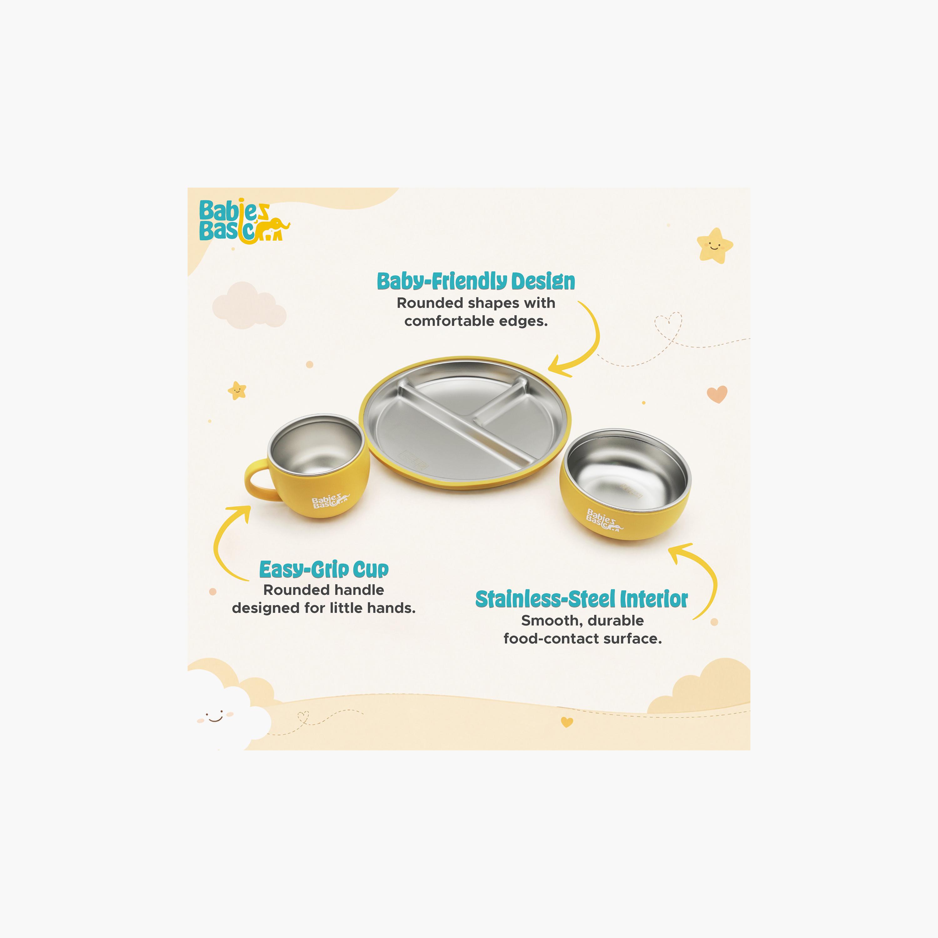 Babies Basic 3-Piece Stainless Steel Plate with Bowl & Cup-baby-feeding-mealtimeessentials-image-8