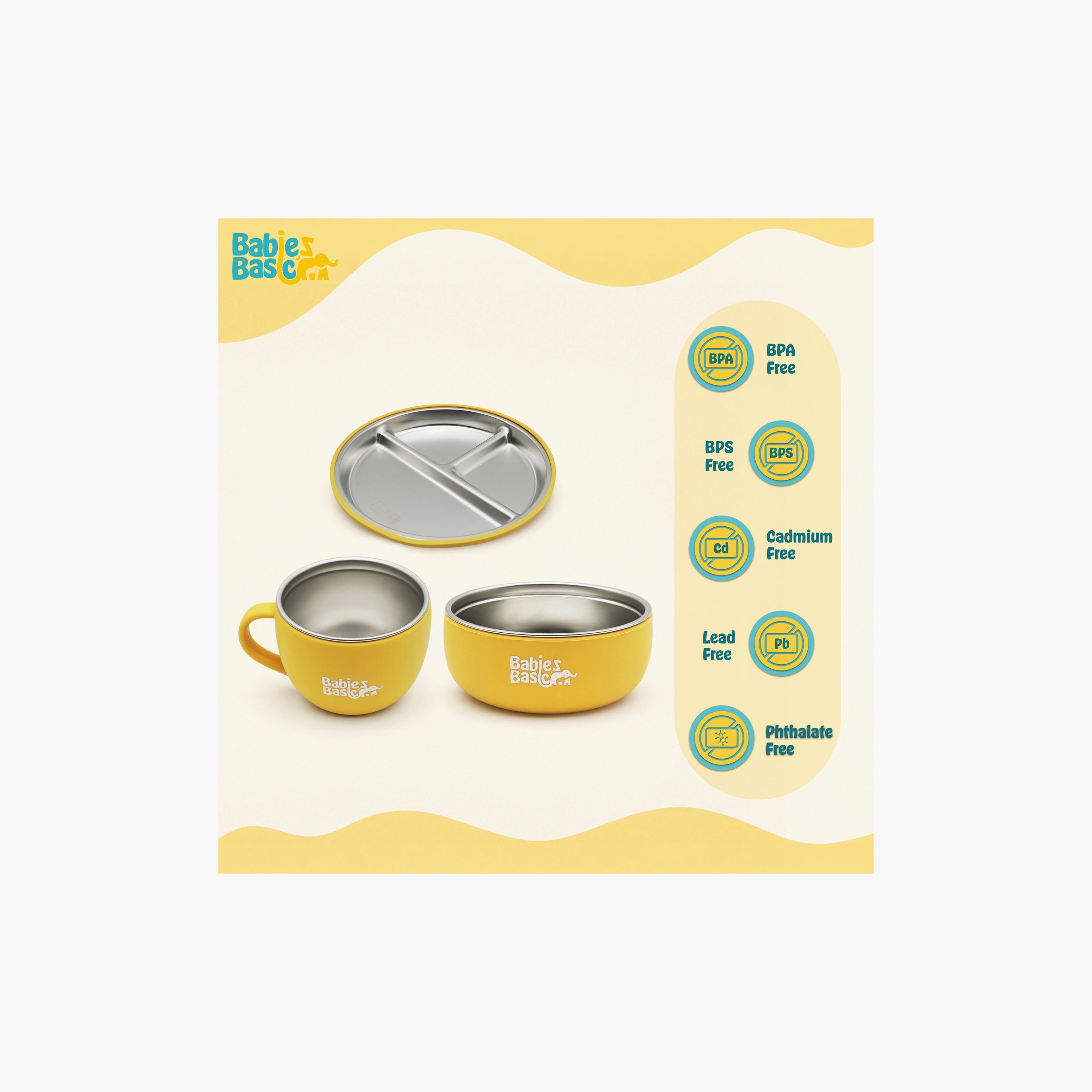 Babies Basic 3-Piece Stainless Steel Plate with Bowl & Cup-baby-feeding-mealtimeessentials-image-9
