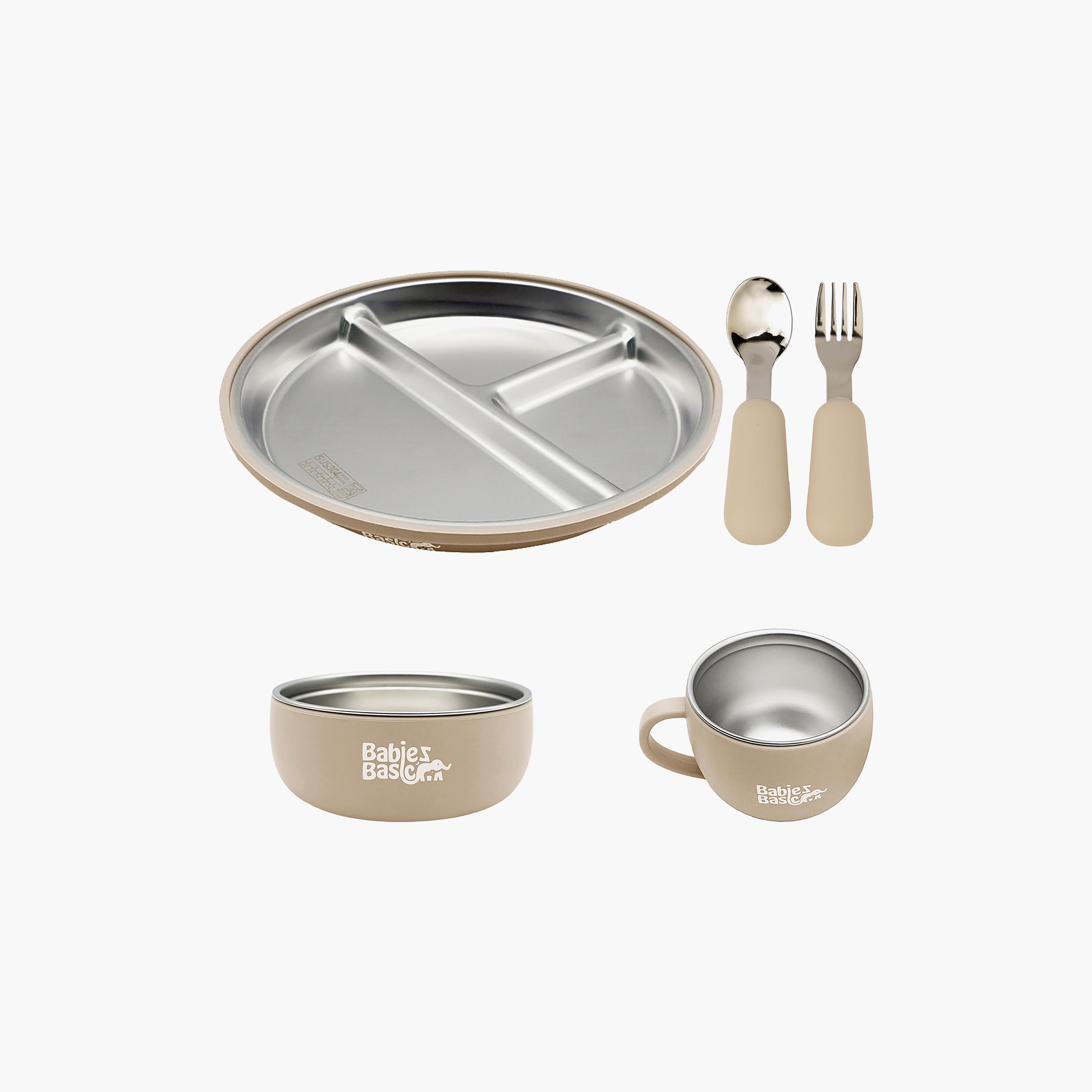 Babies Basic 5-Piece Stainless Steel Feeding Set with Silicone Sleeve-baby-feeding-mealtimeessentials-image-1