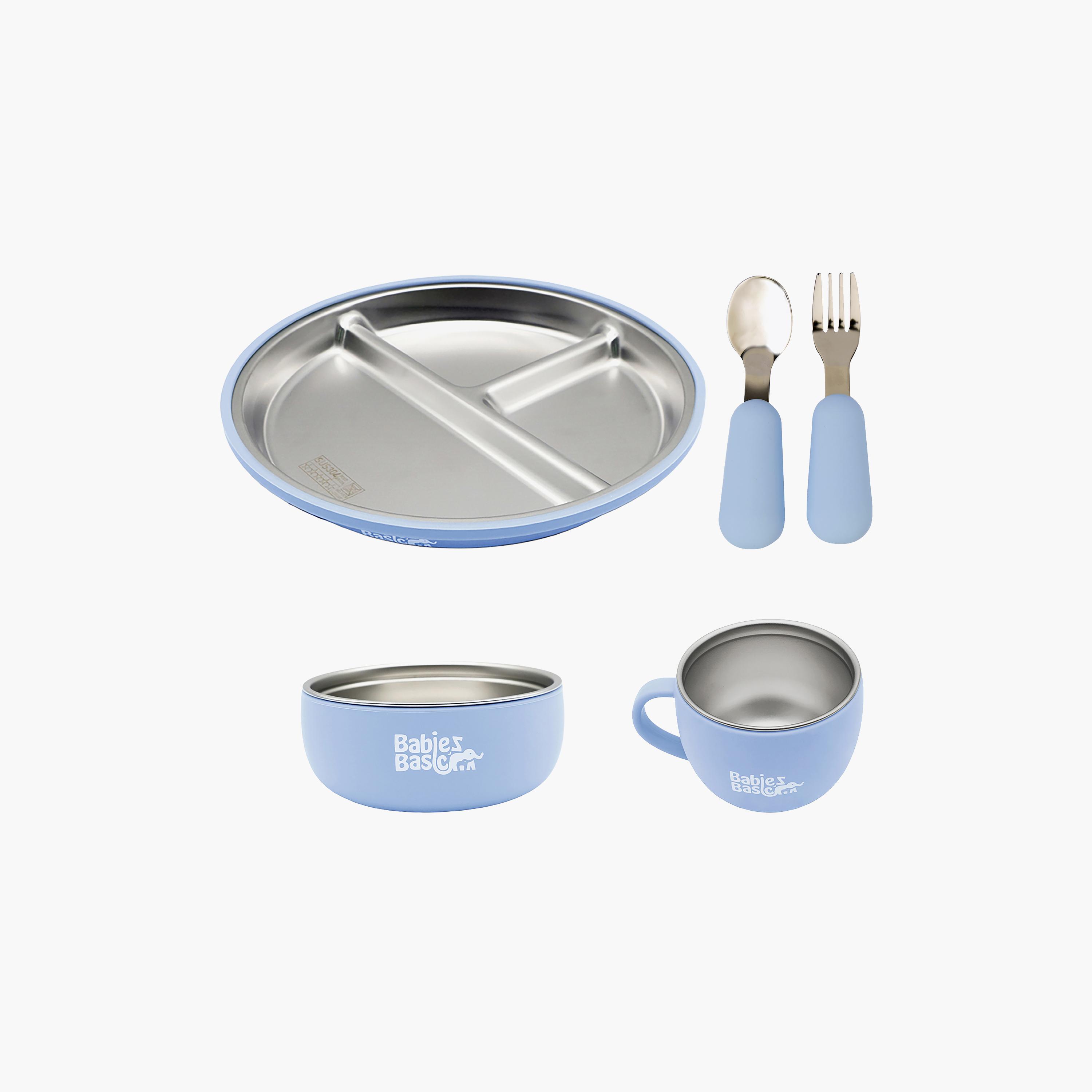 Babies Basic 5-Piece Stainless Steel Feeding Set with Silicone Sleeve-baby-feeding-mealtimeessentials-image-1