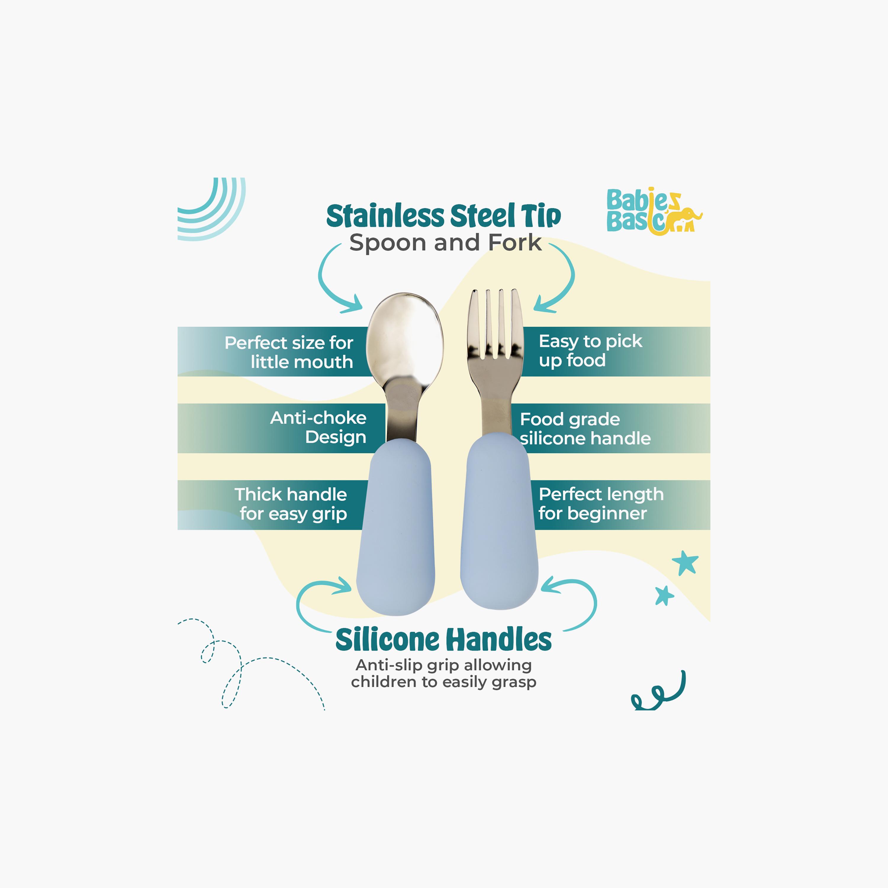 Babies Basic 5-Piece Stainless Steel Feeding Set with Silicone Sleeve-baby-feeding-mealtimeessentials-image-2
