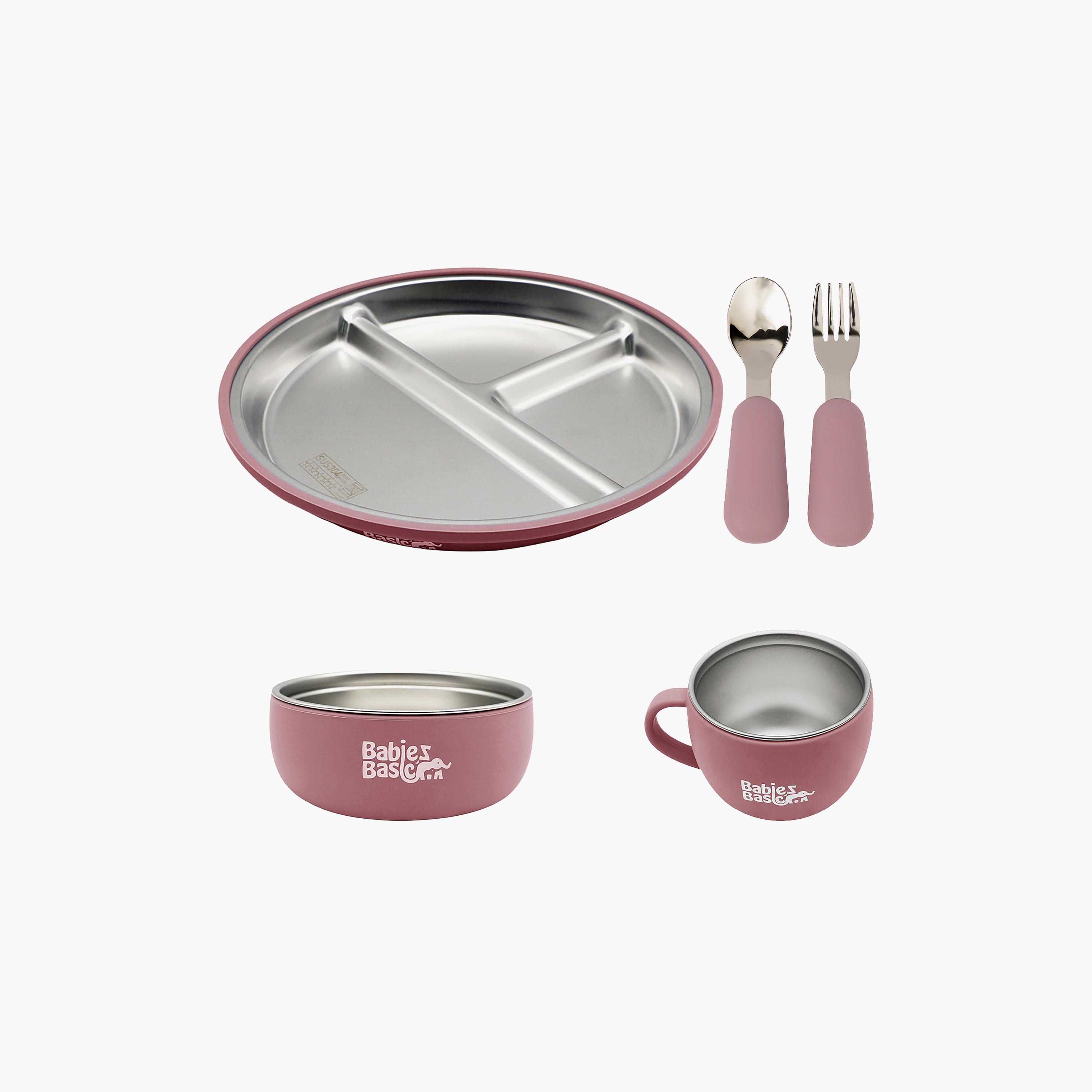 Babies Basic 5-Piece Stainless Steel Feeding Set with Silicone Sleeve-baby-feeding-mealtimeessentials-image-1