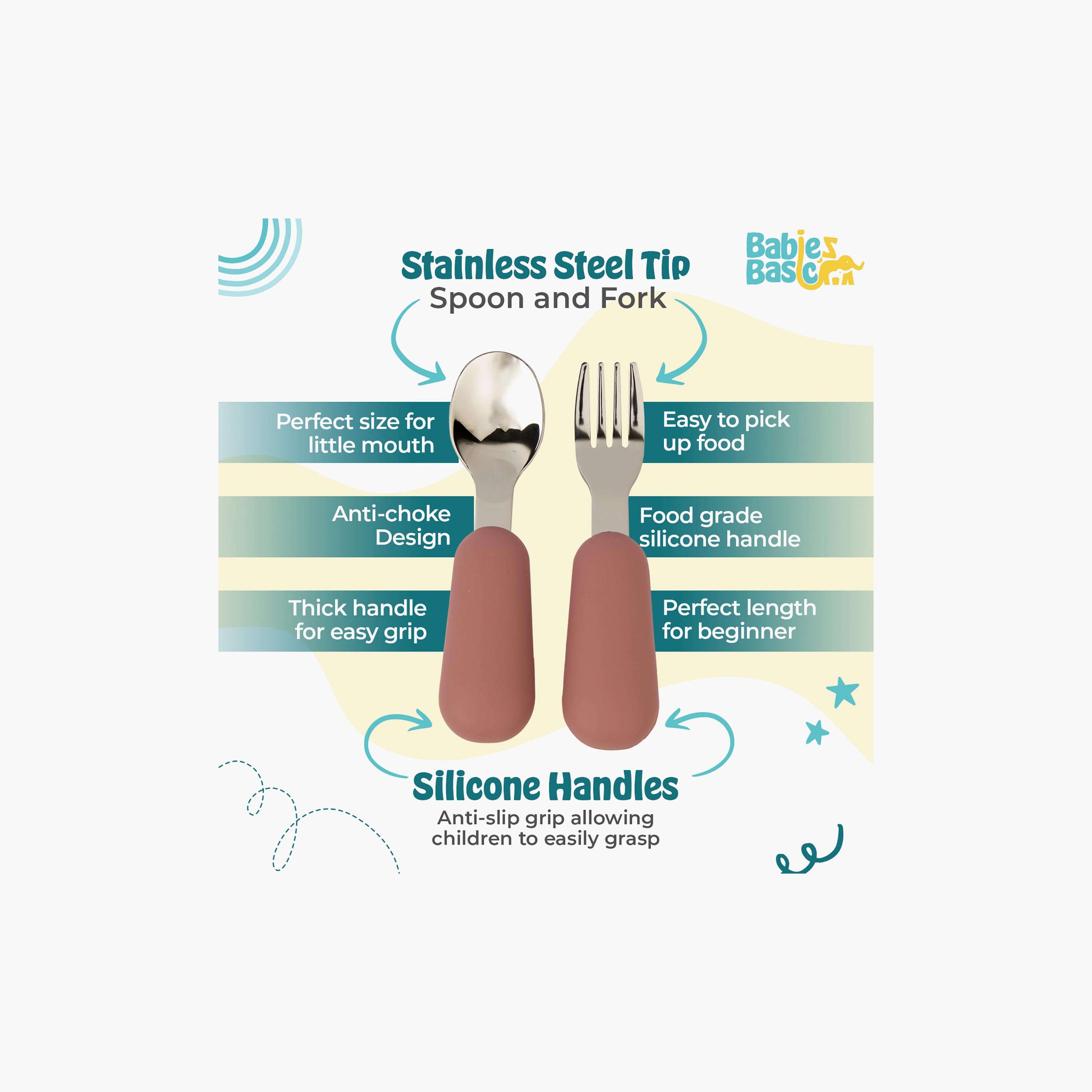 Babies Basic 5-Piece Stainless Steel Feeding Set with Silicone Sleeve-baby-feeding-mealtimeessentials-image-2