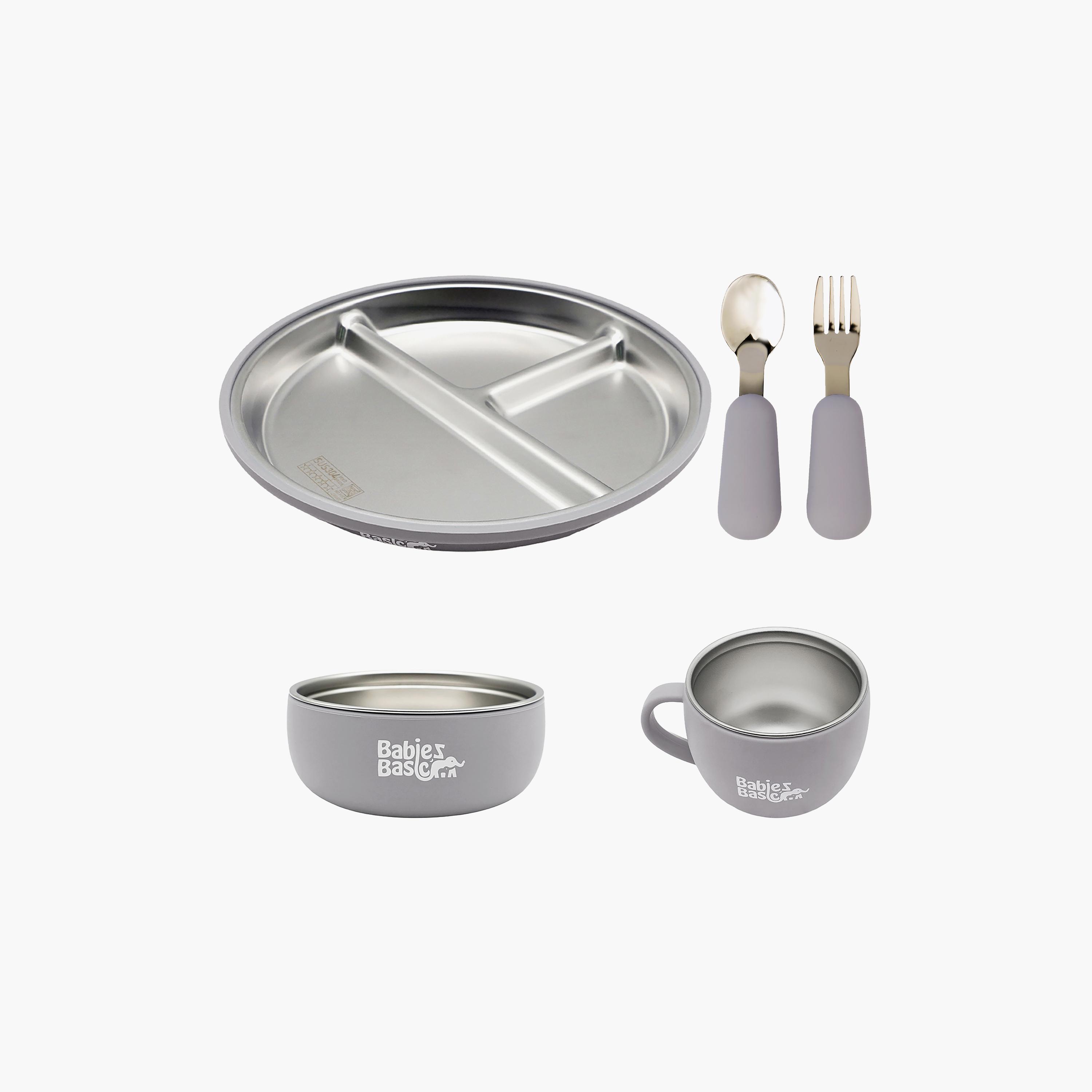 Babies Basic 5-Piece Stainless Steel Feeding Set with Silicone Sleeve-baby-feeding-mealtimeessentials-image-1