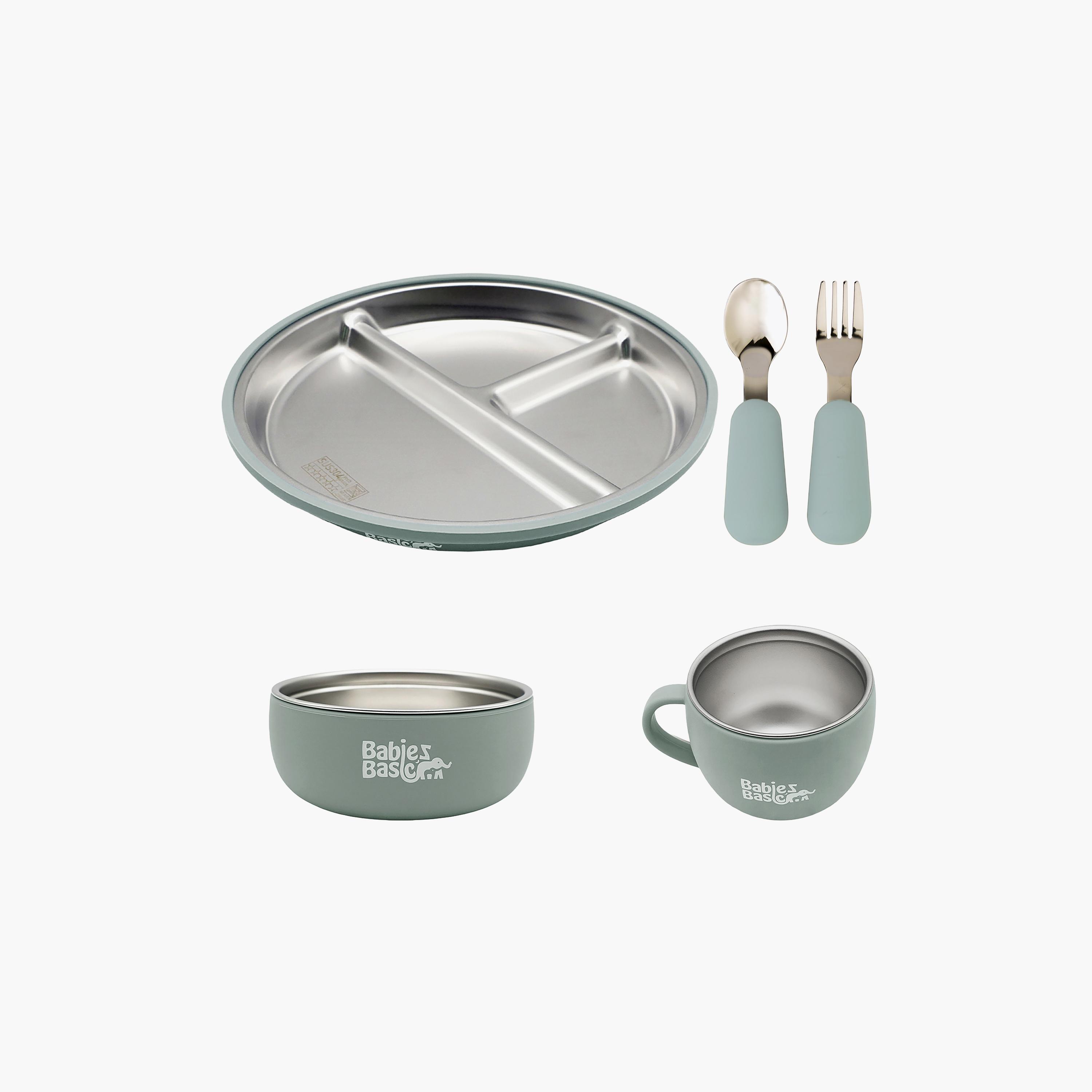 Babies Basic 5-Piece Stainless Steel Feeding Set with Silicone Sleeve-baby-feeding-mealtimeessentials-image-1