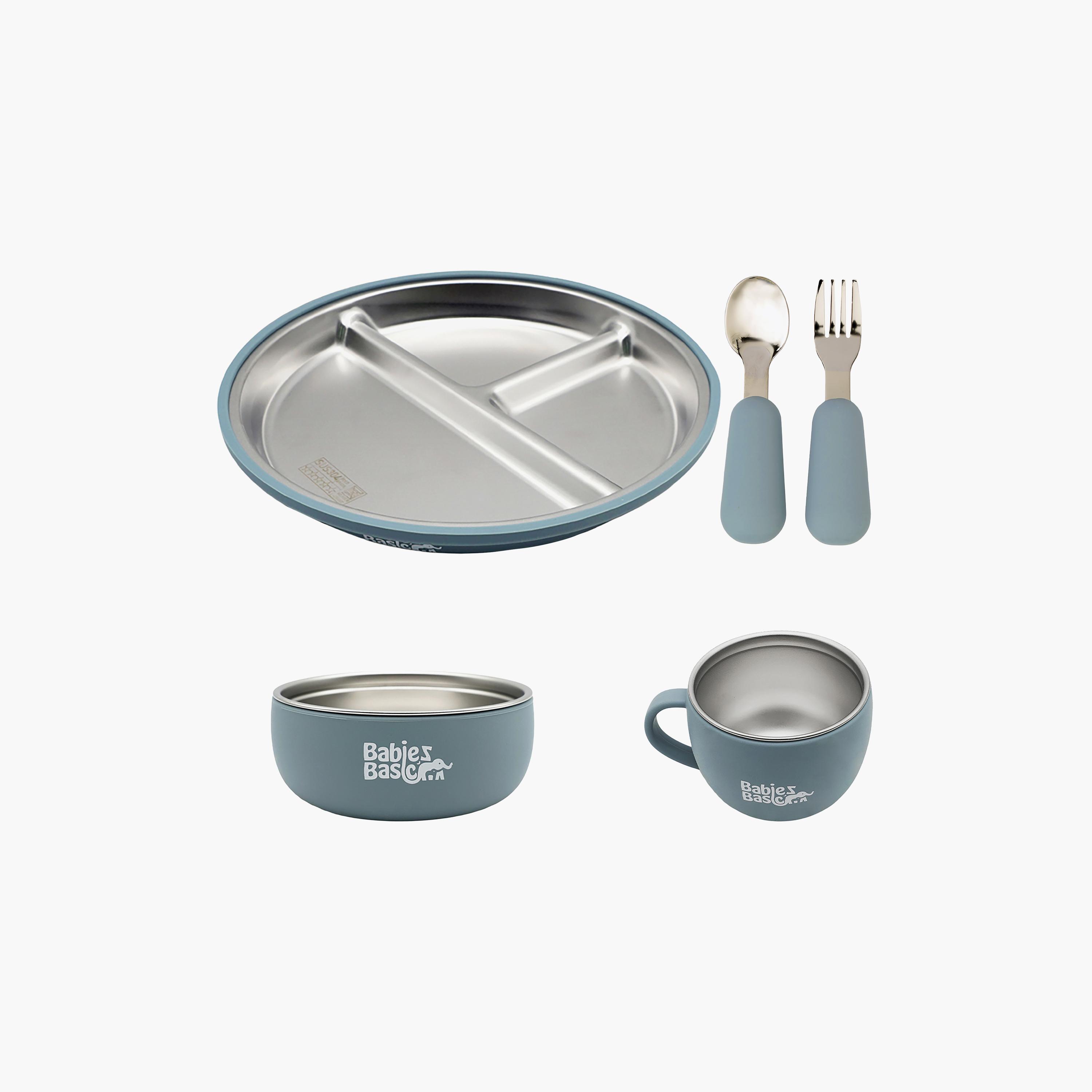 Babies Basic 5-Piece Stainless Steel Feeding Set with Silicone Sleeve-baby-feeding-mealtimeessentials-image-1