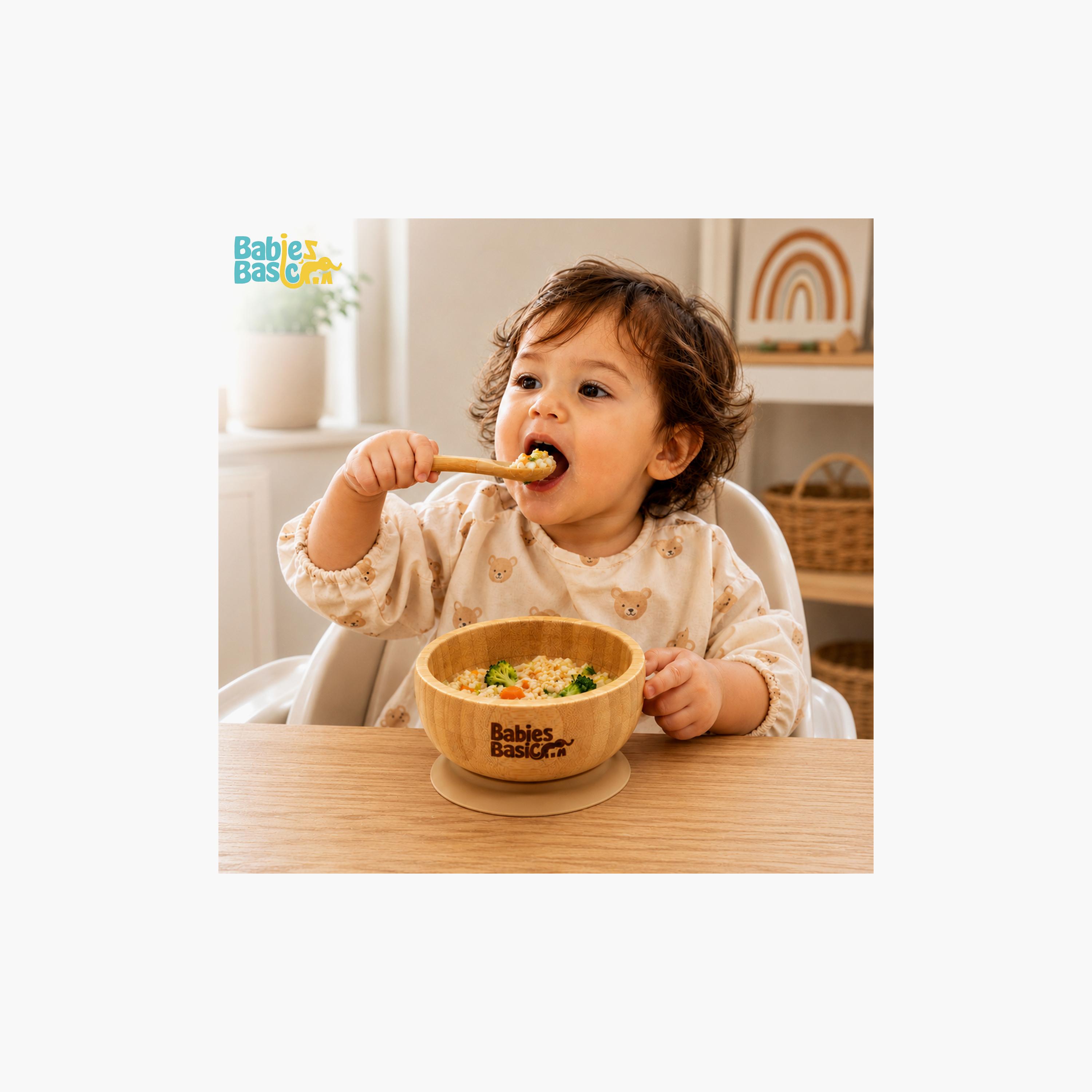 Babies Basic 2-Piece Bamboo Bowl with Suction and Silicone Spoon-baby-feeding-mealtimeessentials-image-2