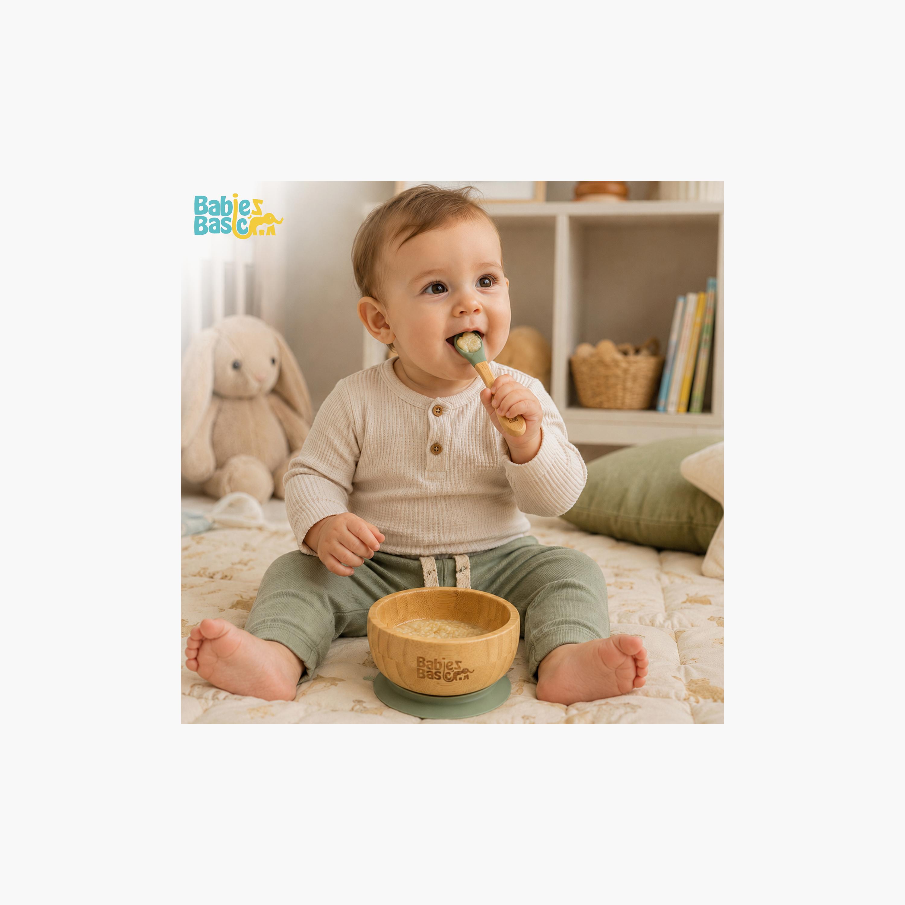 Babies Basic 2-Piece Bamboo Bowl with Suction and Silicone Spoon-baby-feeding-mealtimeessentials-image-2