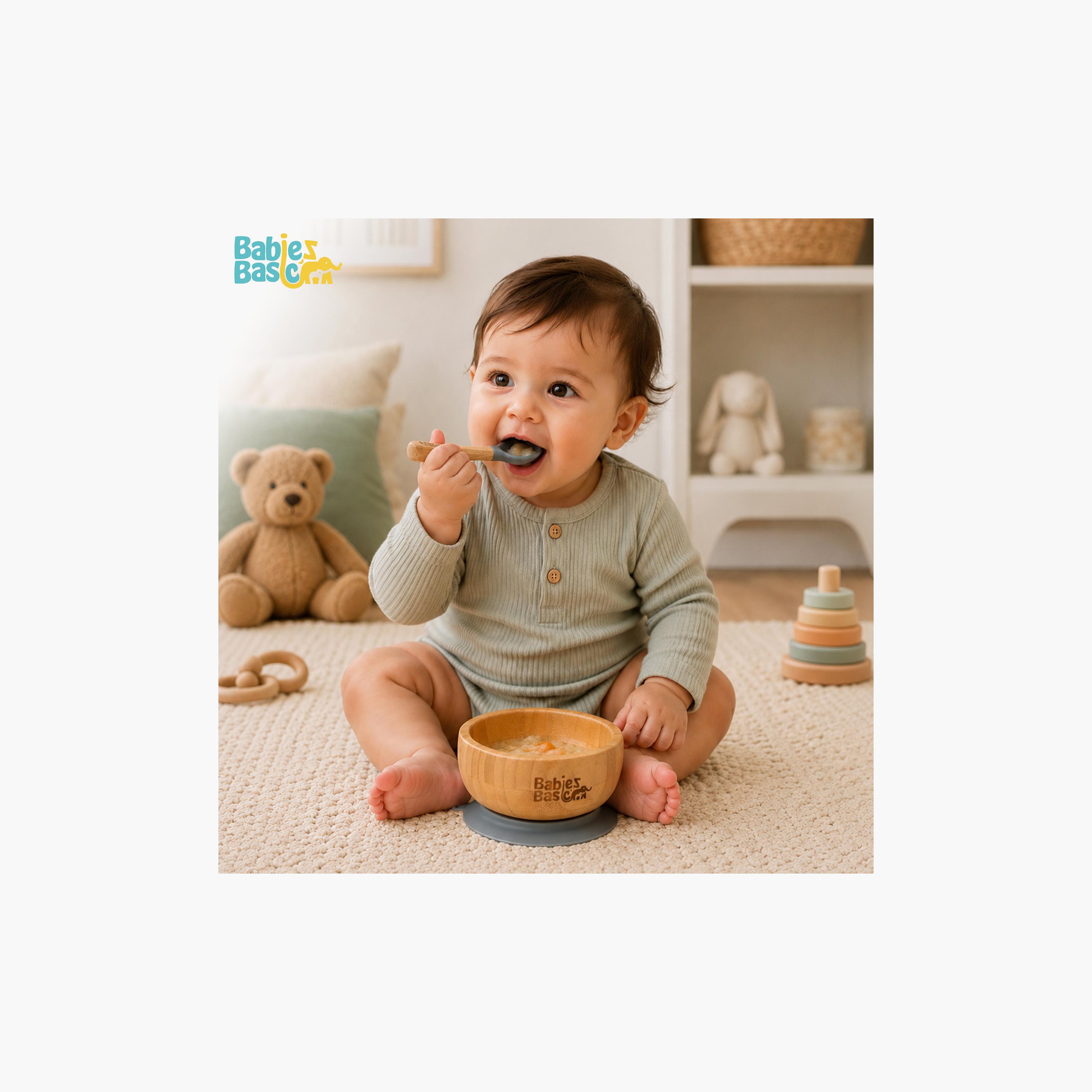 Babies Basic 2-Piece Bamboo Bowl with Suction and Silicone Spoon-baby-feeding-mealtimeessentials-image-2