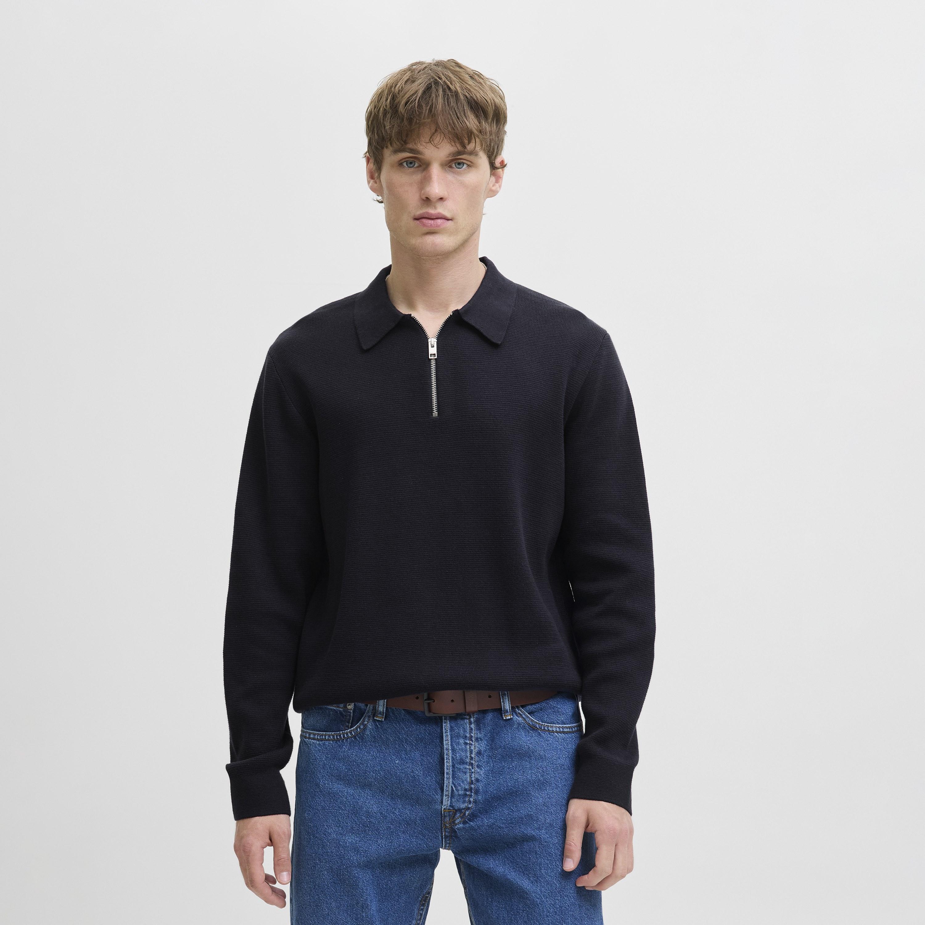 تيشيرت بولو رجالي محبوك بياقة بولو وأكمام طويلة من جاك آند جونز-men-clothing-tshirtsandpolos-polos-image-1