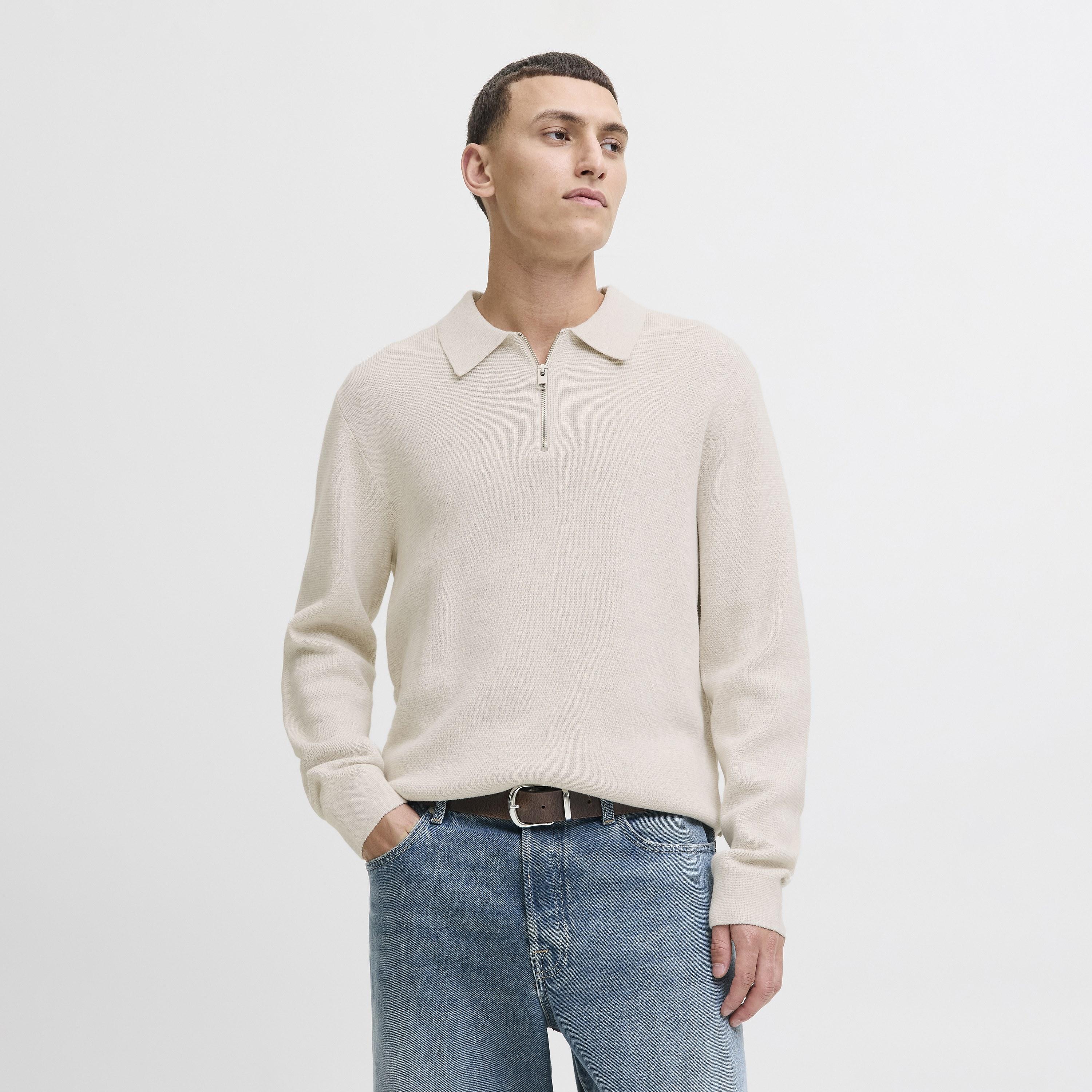 تيشيرت بولو رجالي محبوك بياقة بولو وأكمام طويلة من جاك آند جونز-men-clothing-tshirtsandpolos-polos-image-1