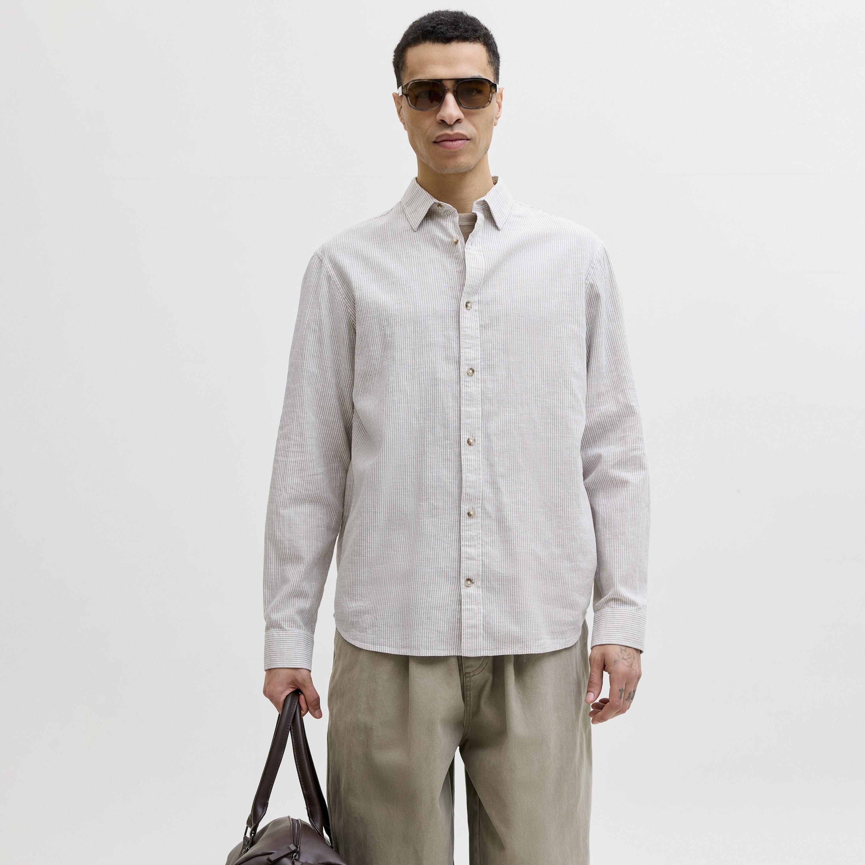 Jack & Jones Regular Fit Striped Spread Collar Long Sleeves Men's Shirt-men-clothing-shirts-image-1