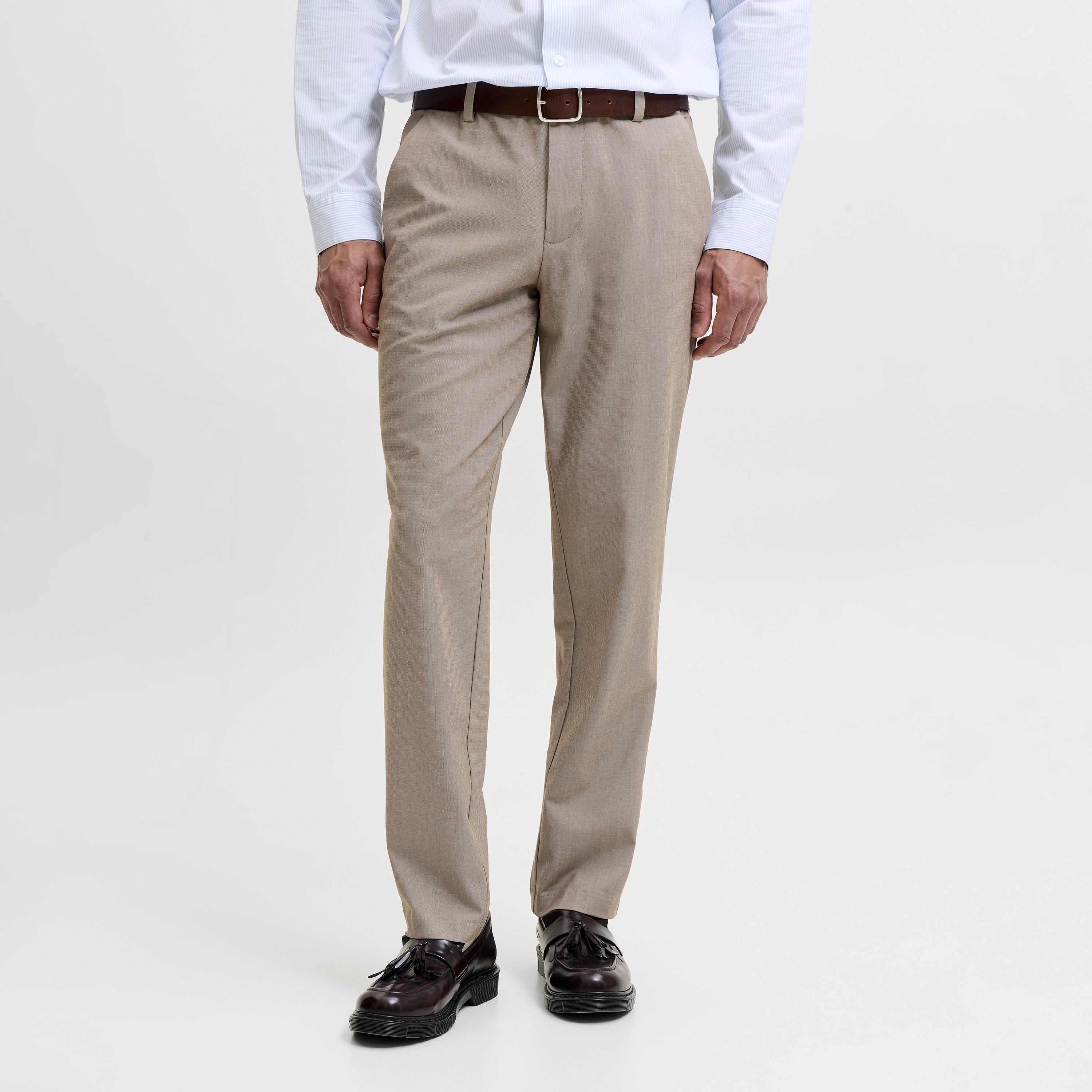 بنطلون رجالي سادة بخصر متوسط الارتفاع وقفل أزرار وسحاب من جاك آند جونز-men-clothing-bottoms-trousersandchinos-trousers-image-1