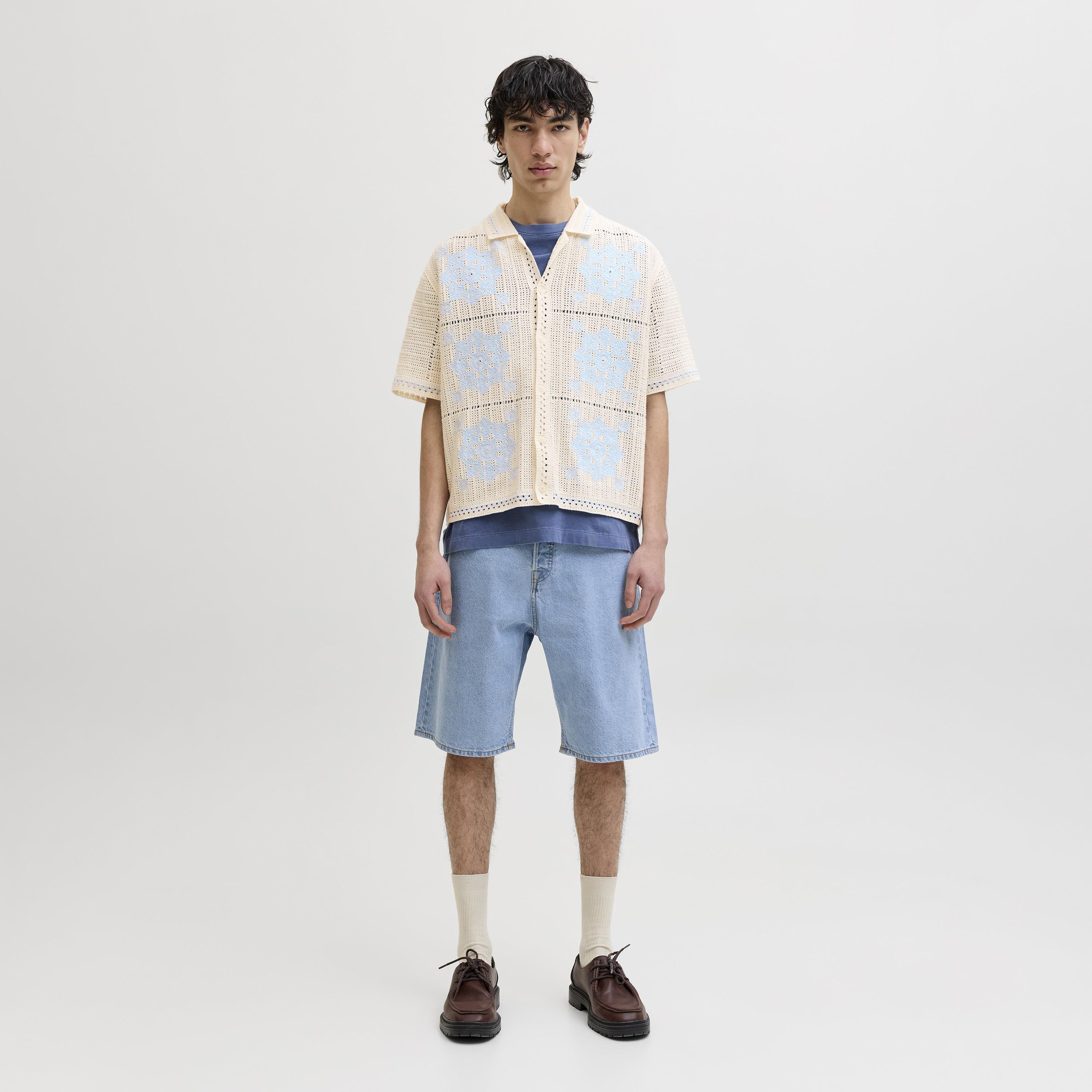 Jack & Jones Loose Fit Crochet Knit Spread Collar Short Sleeves Men's Shirt-men-clothing-shirts-image-2