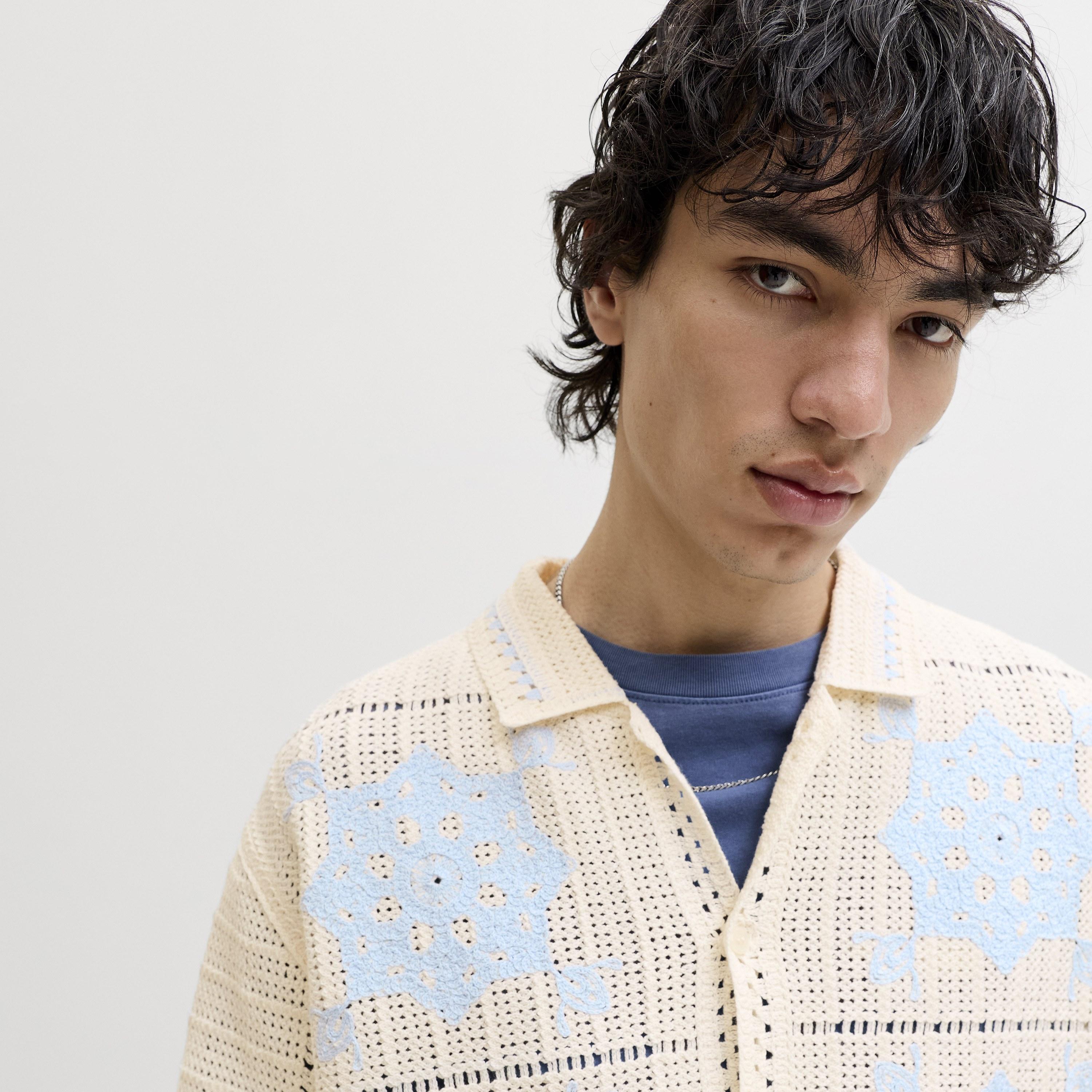 Jack & Jones Loose Fit Crochet Knit Spread Collar Short Sleeves Men's Shirt-men-clothing-shirts-image-3