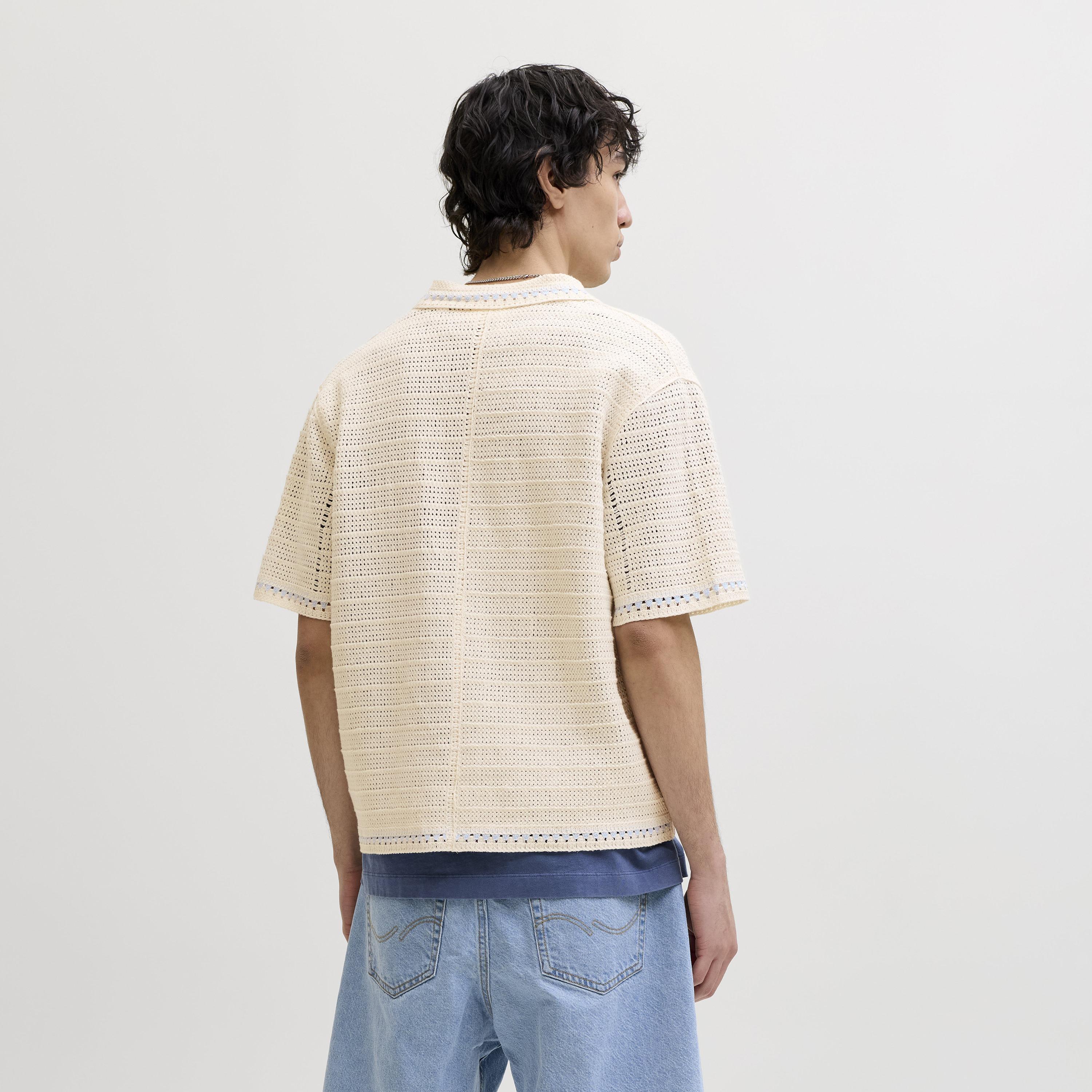 Jack & Jones Loose Fit Crochet Knit Spread Collar Short Sleeves Men's Shirt-men-clothing-shirts-image-4