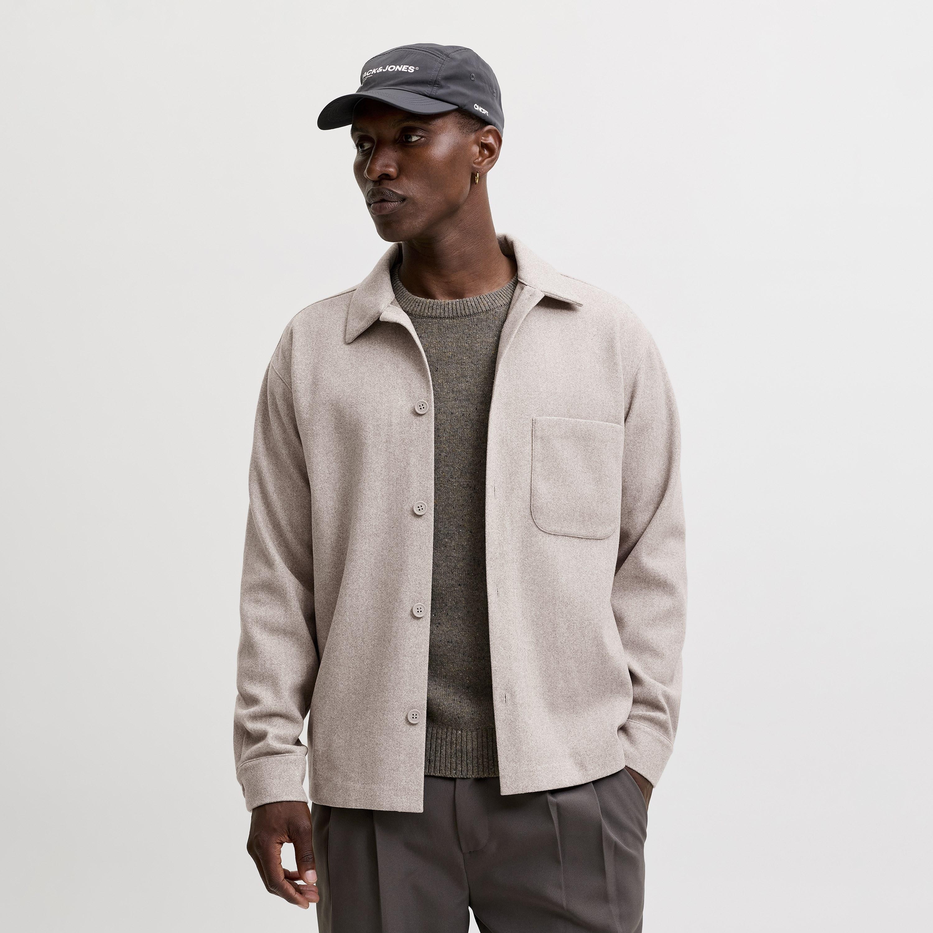 Jack & Jones Relaxed Fit Plain Spread Collar Long Sleeves Men's Shacket-men-clothing-shirts-image-1